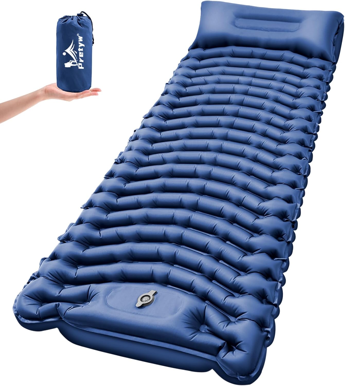 Double Sleeping Pad for Camping - Ultralight Camping Mattress with Pillow, Built-in Foot Pump, Compact Inflatable 2-Person Portable Mat for Backpacking, Hiking, Car Traveling, Beach, Tent