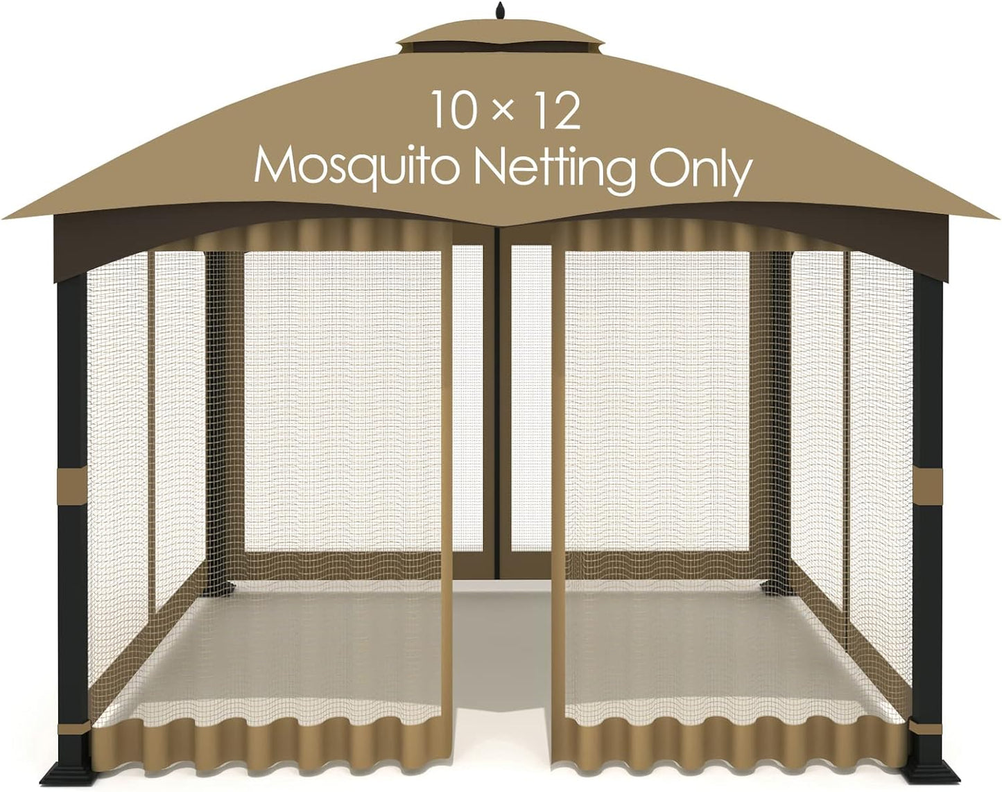 10'x12' Gazebo Replacement Mosquito Netting 4-Panel Patio Screen Walls with Zipper (Khaki)
