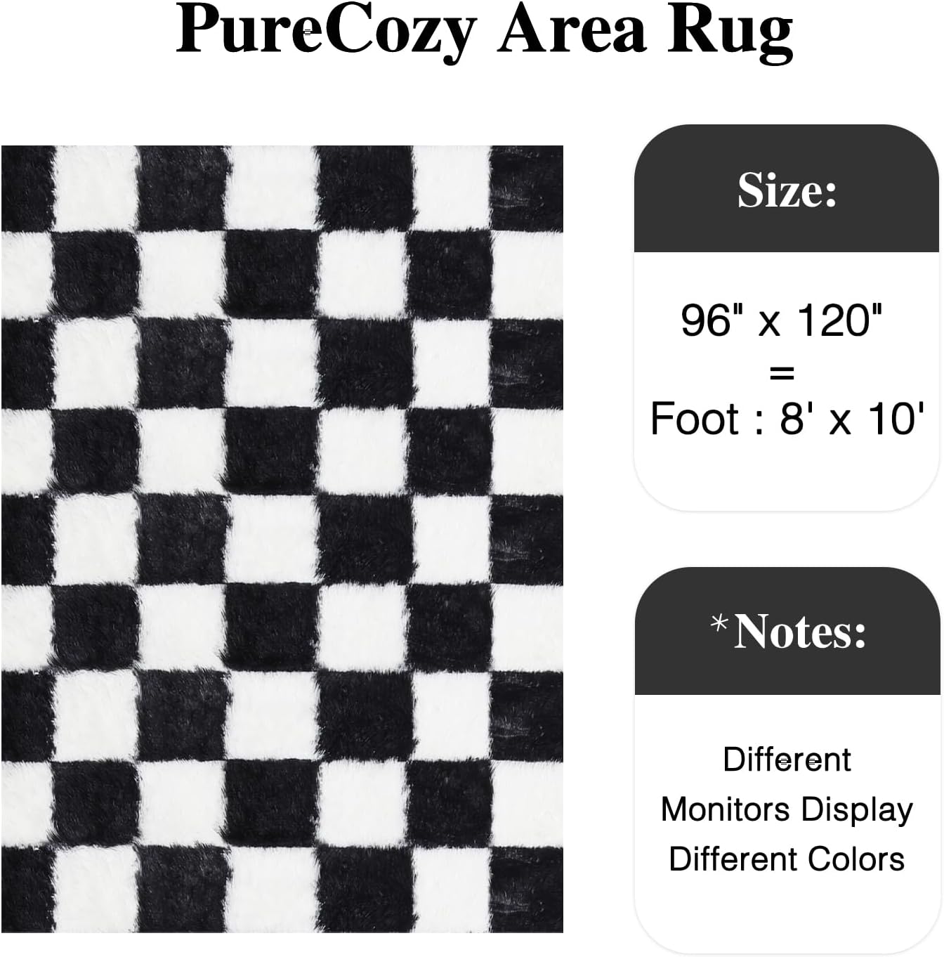 Checkered Rug 8x10 for Living Room, Black and White Modern Shag Rug Washable Non-Slip Large Area Rug Super Soft Indoor Fuzzy Carpet Fluffy Rugs for Bedroom Home Aesthetic Decor