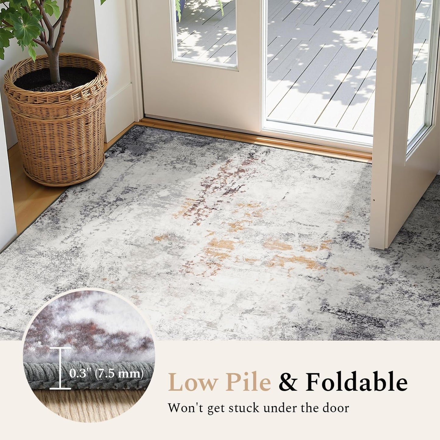 Rugflix 8x10 Area Rugs for Living Room, Washable Large Rug Stain-Resistant Low Pile, Modern Neutral Carpet for Dining Room Home Office Kid Room Nursery Bedroom, Grey Brown