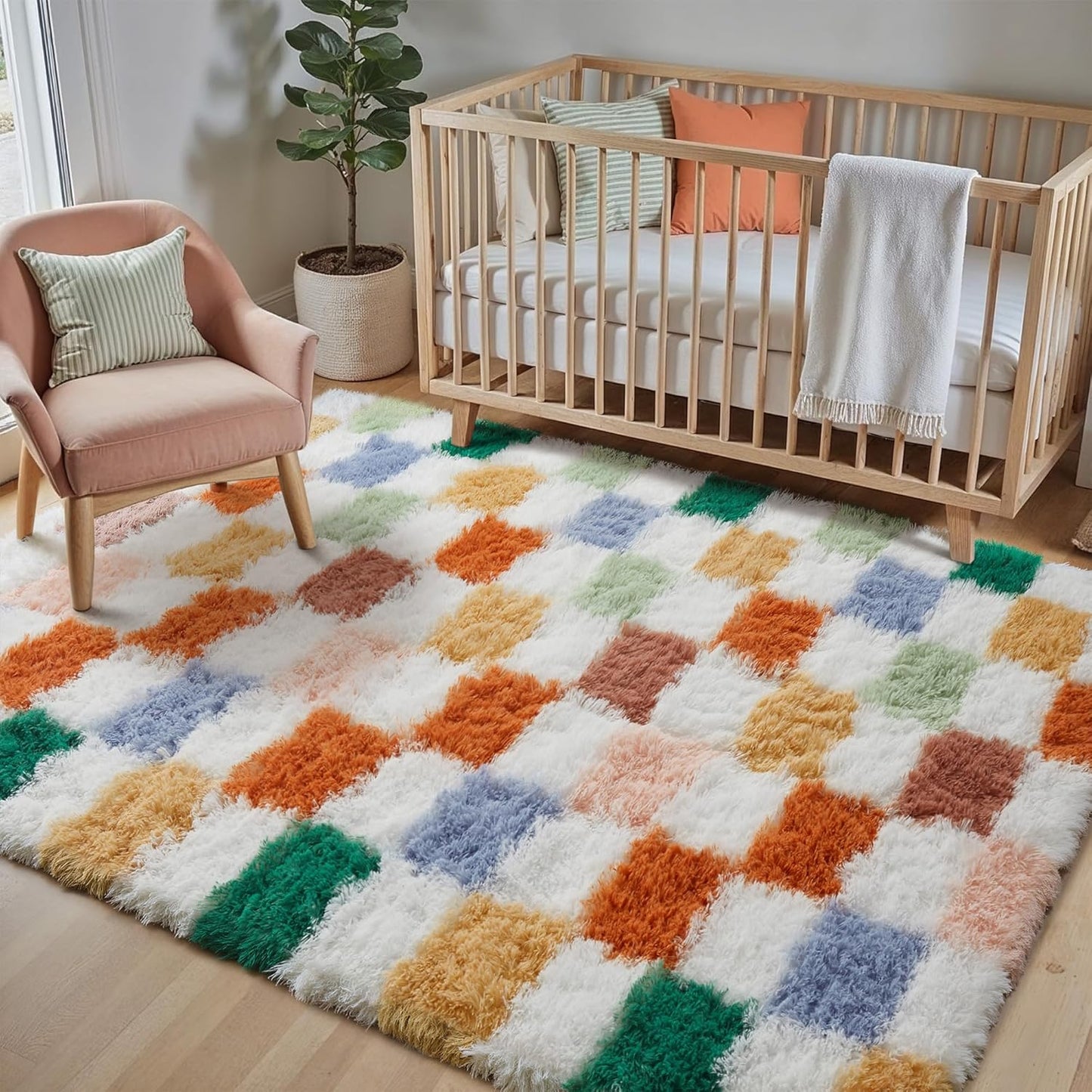 Checkered Rug 8x10 for Living Room, Black and White Modern Shag Rug Washable Non-Slip Large Area Rug Super Soft Indoor Fuzzy Carpet Fluffy Rugs for Bedroom Home Aesthetic Decor