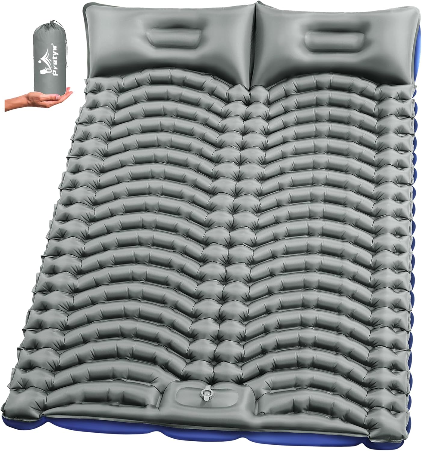 Double Sleeping Pad for Camping - Ultralight Camping Mattress with Pillow, Built-in Foot Pump, Compact Inflatable 2-Person Portable Mat for Backpacking, Hiking, Car Traveling, Beach, Tent
