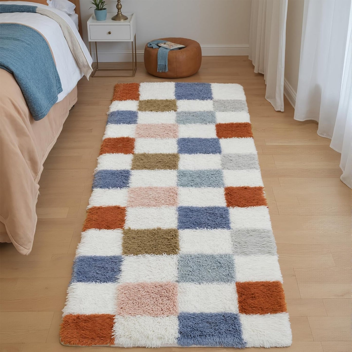 Checkered Rug 8x10 for Living Room, Black and White Modern Shag Rug Washable Non-Slip Large Area Rug Super Soft Indoor Fuzzy Carpet Fluffy Rugs for Bedroom Home Aesthetic Decor