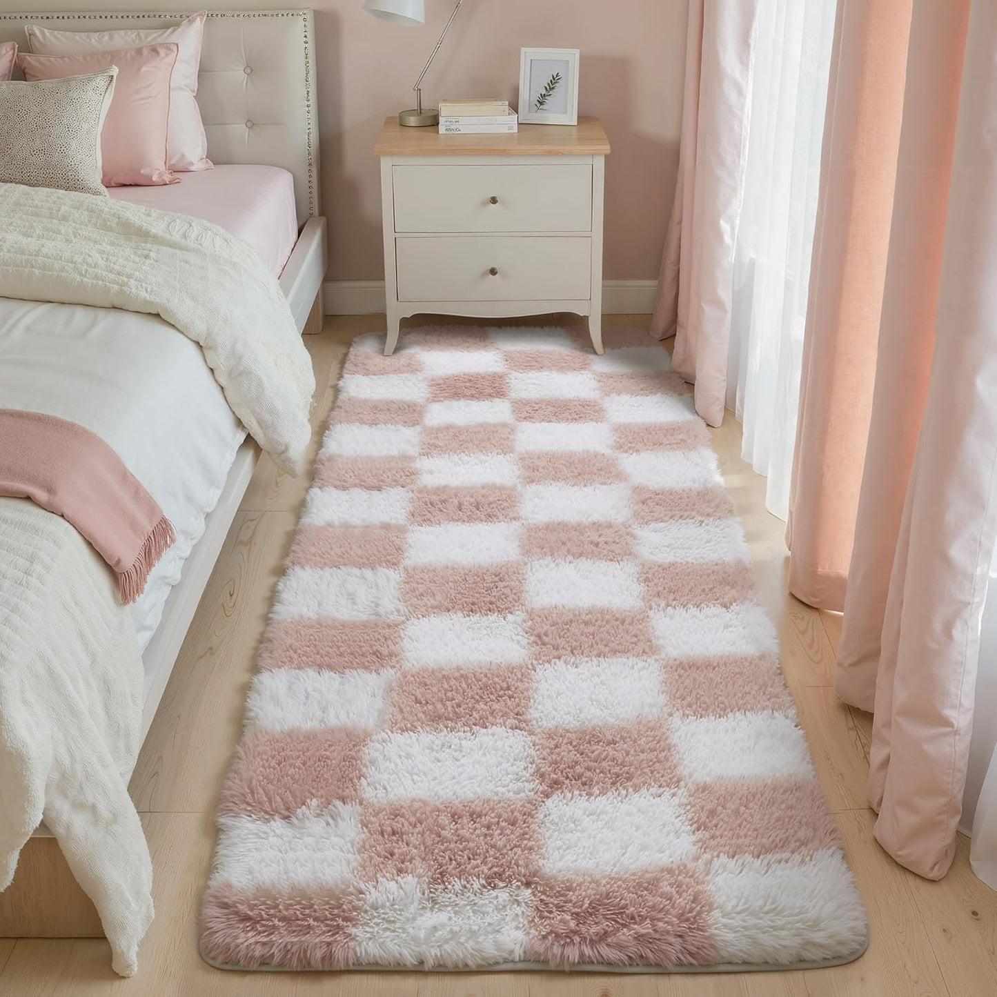Checkered Rug 8x10 for Living Room, Black and White Modern Shag Rug Washable Non-Slip Large Area Rug Super Soft Indoor Fuzzy Carpet Fluffy Rugs for Bedroom Home Aesthetic Decor