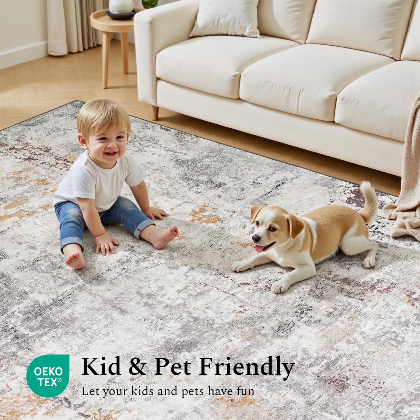 Rugflix 8x10 Area Rugs for Living Room, Washable Large Rug Stain-Resistant Low Pile, Modern Neutral Carpet for Dining Room Home Office Kid Room Nursery Bedroom, Grey Brown