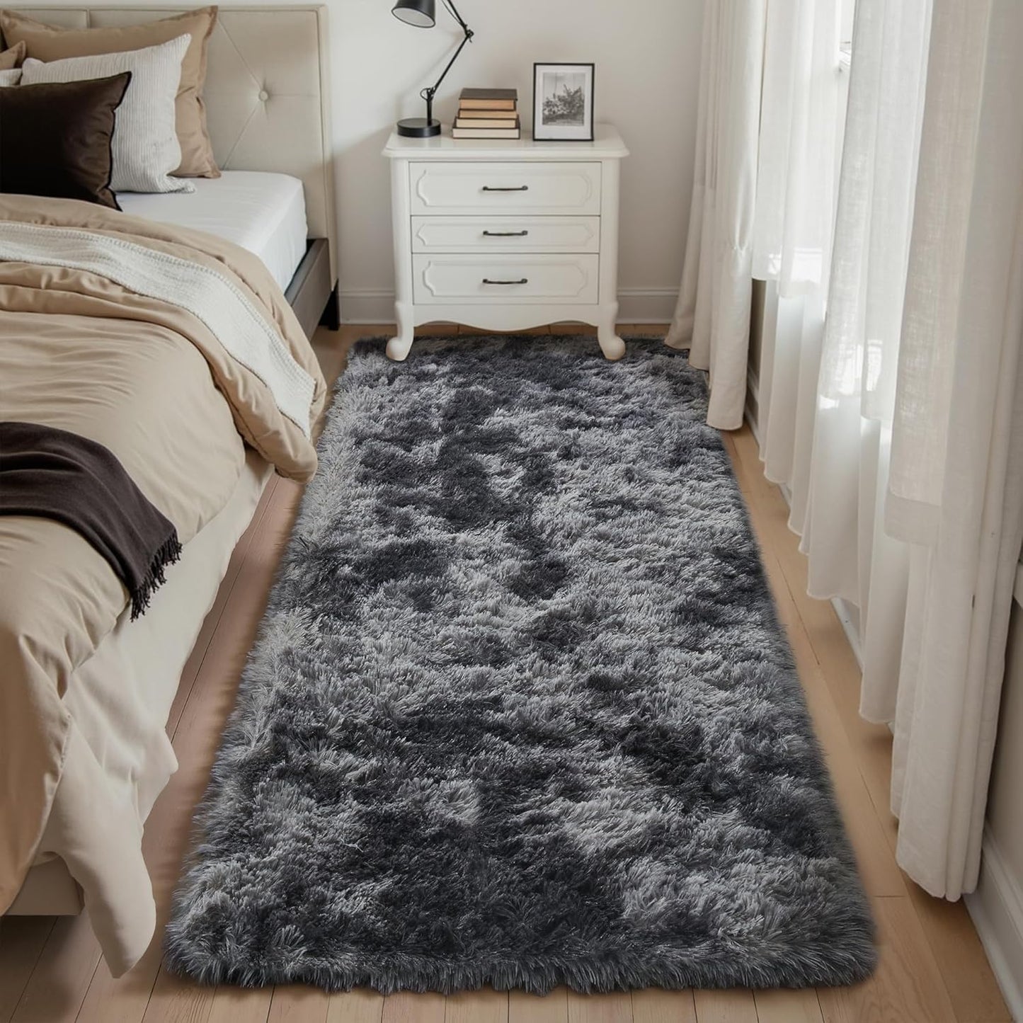 Checkered Rug 8x10 for Living Room, Black and White Modern Shag Rug Washable Non-Slip Large Area Rug Super Soft Indoor Fuzzy Carpet Fluffy Rugs for Bedroom Home Aesthetic Decor