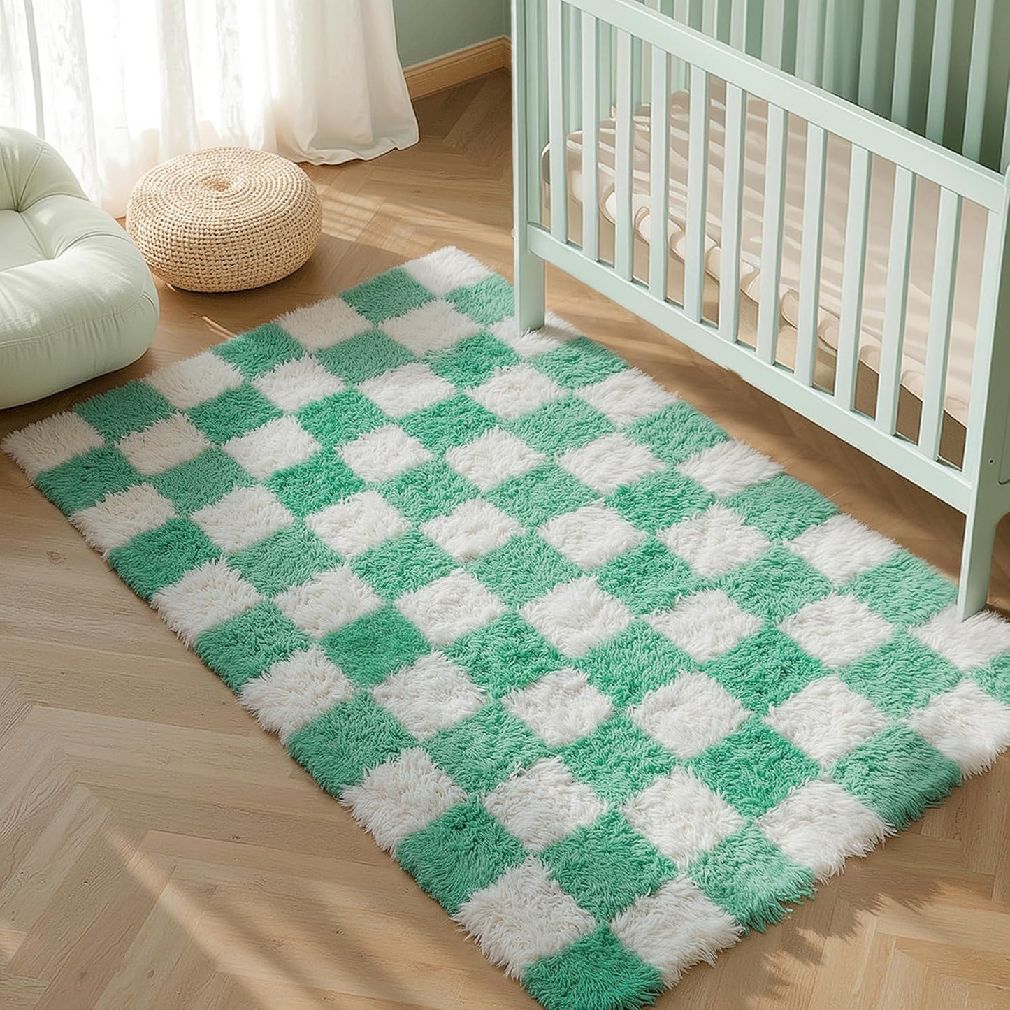 Checkered Rug 8x10 for Living Room, Black and White Modern Shag Rug Washable Non-Slip Large Area Rug Super Soft Indoor Fuzzy Carpet Fluffy Rugs for Bedroom Home Aesthetic Decor