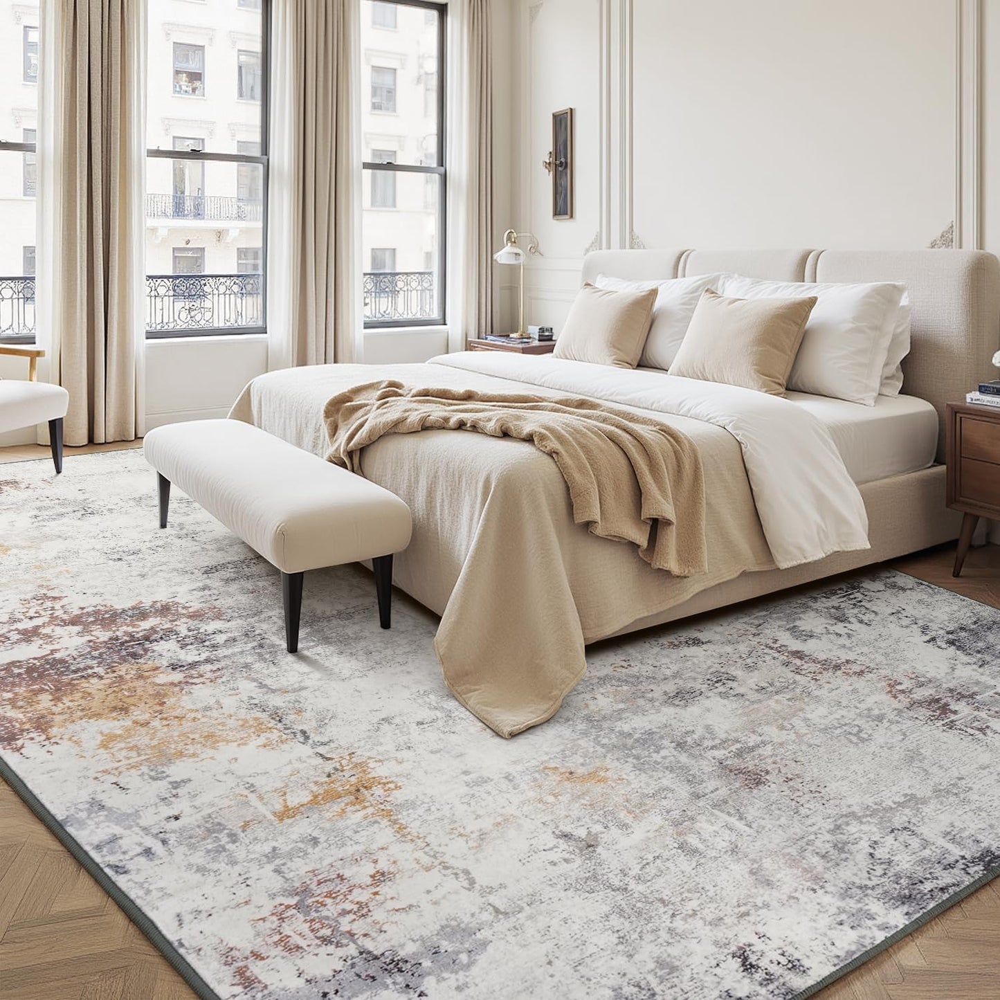Rugflix 8x10 Area Rugs for Living Room, Washable Large Rug Stain-Resistant Low Pile, Modern Neutral Carpet for Dining Room Home Office Kid Room Nursery Bedroom, Grey Brown