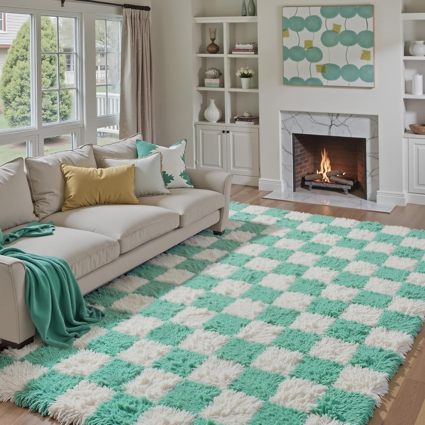 Checkered Rug 8x10 for Living Room, Black and White Modern Shag Rug Washable Non-Slip Large Area Rug Super Soft Indoor Fuzzy Carpet Fluffy Rugs for Bedroom Home Aesthetic Decor