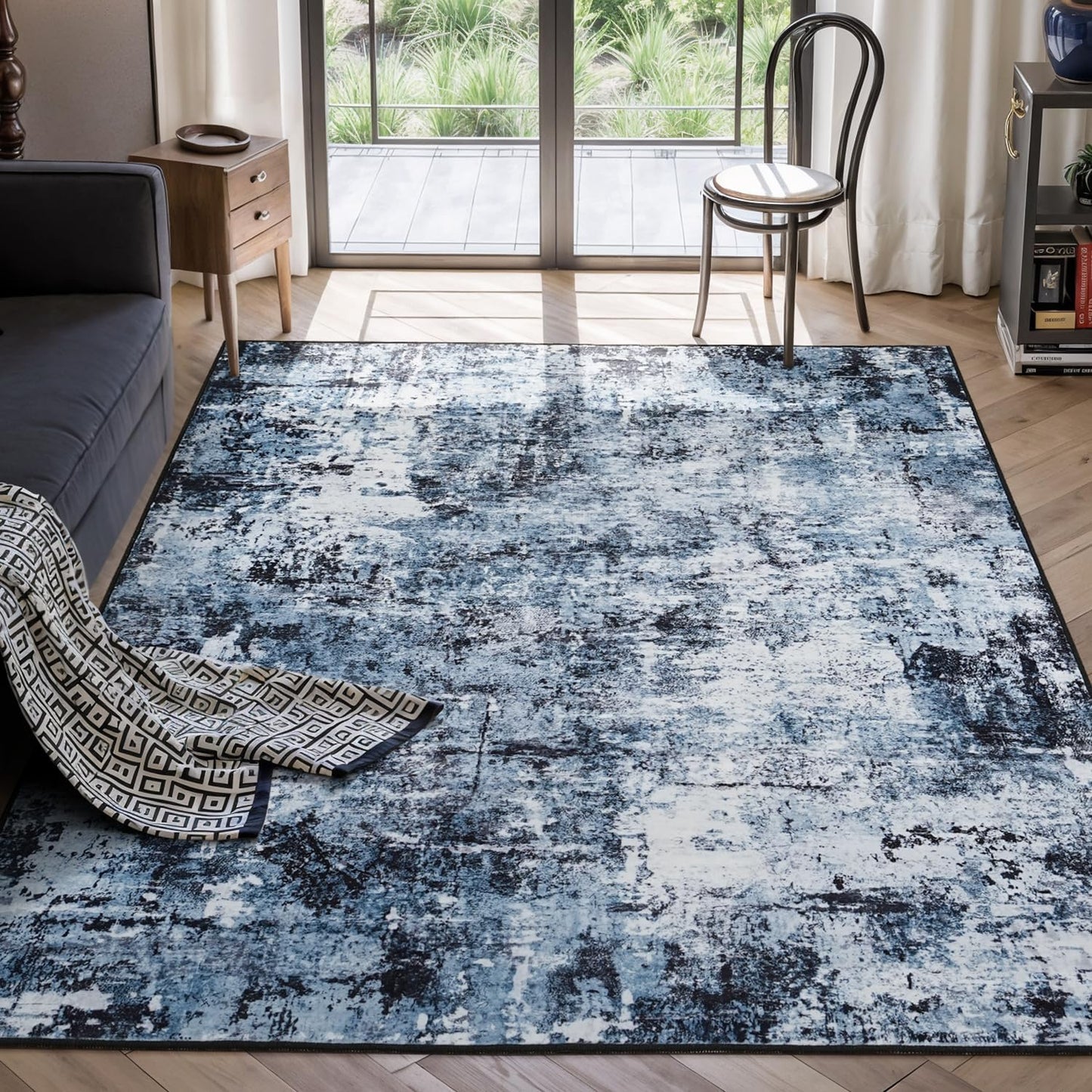 Rugflix 8x10 Area Rugs for Living Room, Washable Large Rug Stain-Resistant Low Pile, Modern Neutral Carpet for Dining Room Home Office Kid Room Nursery Bedroom, Grey Brown