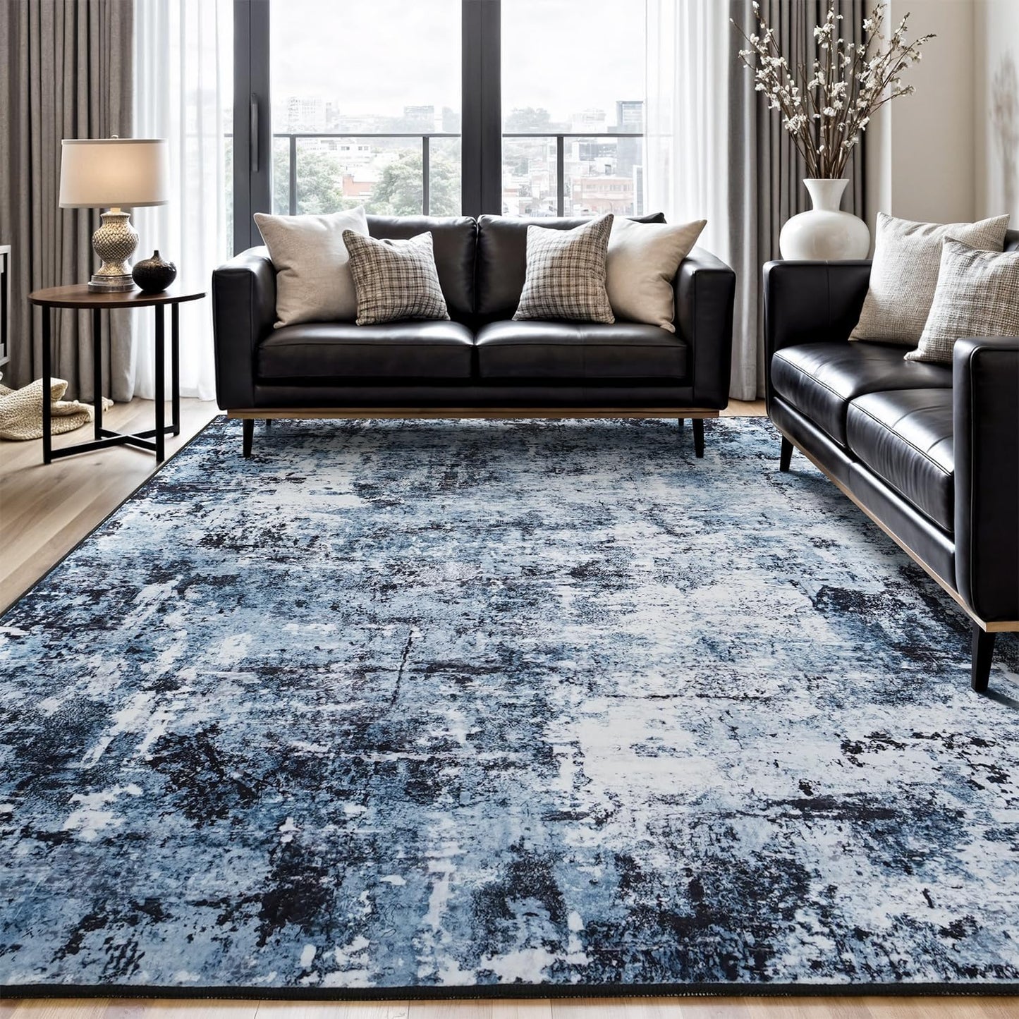 Rugflix 8x10 Area Rugs for Living Room, Washable Large Rug Stain-Resistant Low Pile, Modern Neutral Carpet for Dining Room Home Office Kid Room Nursery Bedroom, Grey Brown