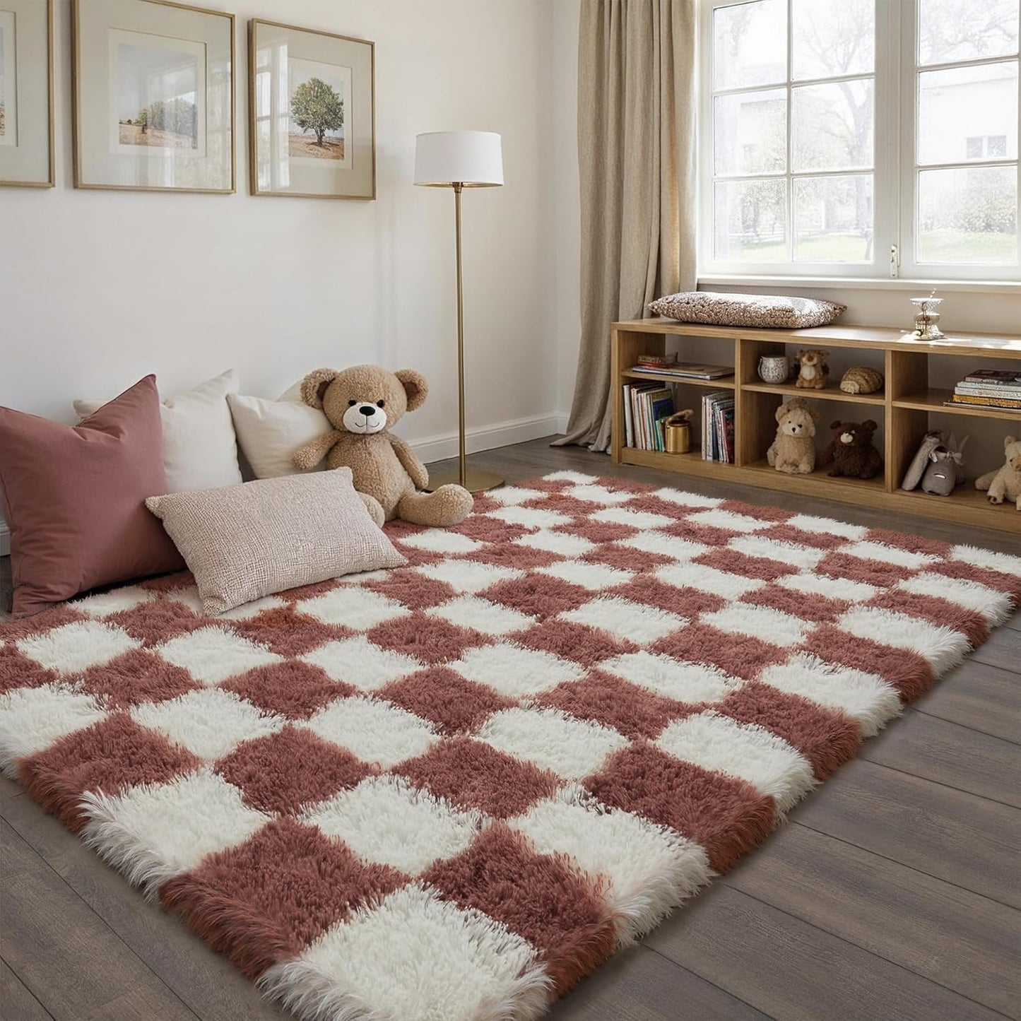 Checkered Rug 8x10 for Living Room, Black and White Modern Shag Rug Washable Non-Slip Large Area Rug Super Soft Indoor Fuzzy Carpet Fluffy Rugs for Bedroom Home Aesthetic Decor