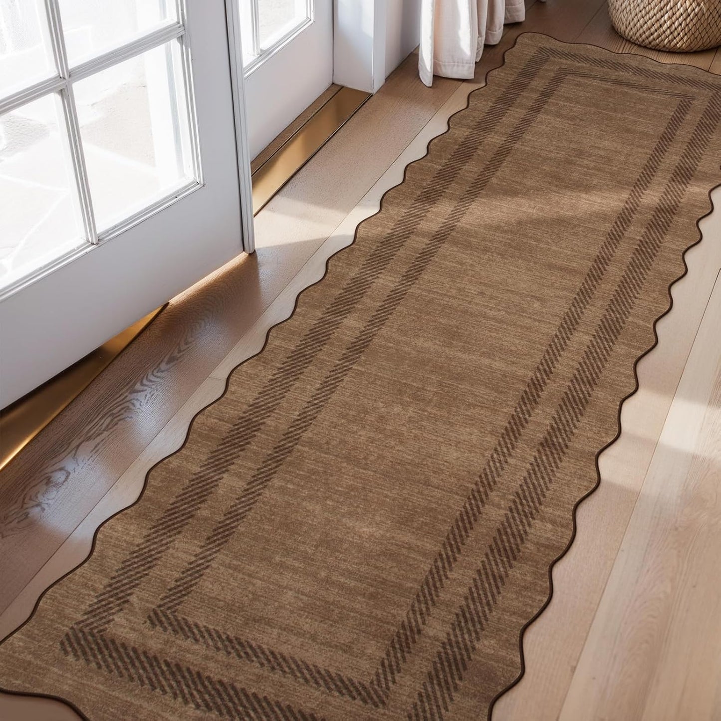 Lahome Scalloped Washable Area Rugs 5x7, Soft Nursery Rug for Bedroom Girls, Modern Bordered Ultra-Thin Non Slip Solid Throw Carpet for Living Room Classroom Office, Mauve/Pink