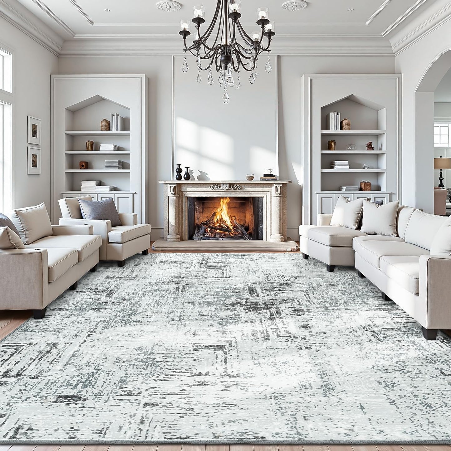 Rugflix 8x10 Area Rugs for Living Room, Washable Large Rug Stain-Resistant Low Pile, Modern Neutral Carpet for Dining Room Home Office Kid Room Nursery Bedroom, Grey Brown