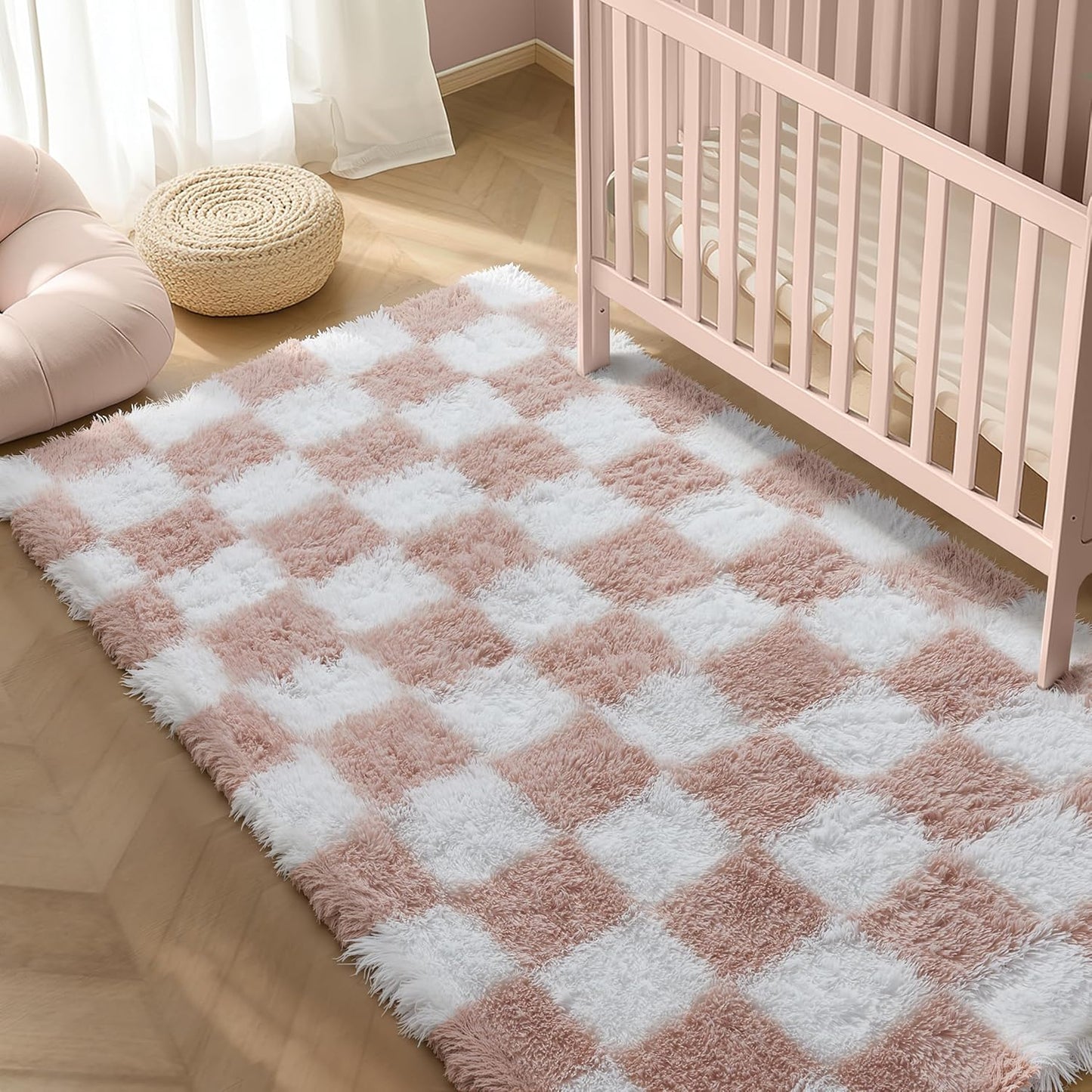 Checkered Rug 8x10 for Living Room, Black and White Modern Shag Rug Washable Non-Slip Large Area Rug Super Soft Indoor Fuzzy Carpet Fluffy Rugs for Bedroom Home Aesthetic Decor