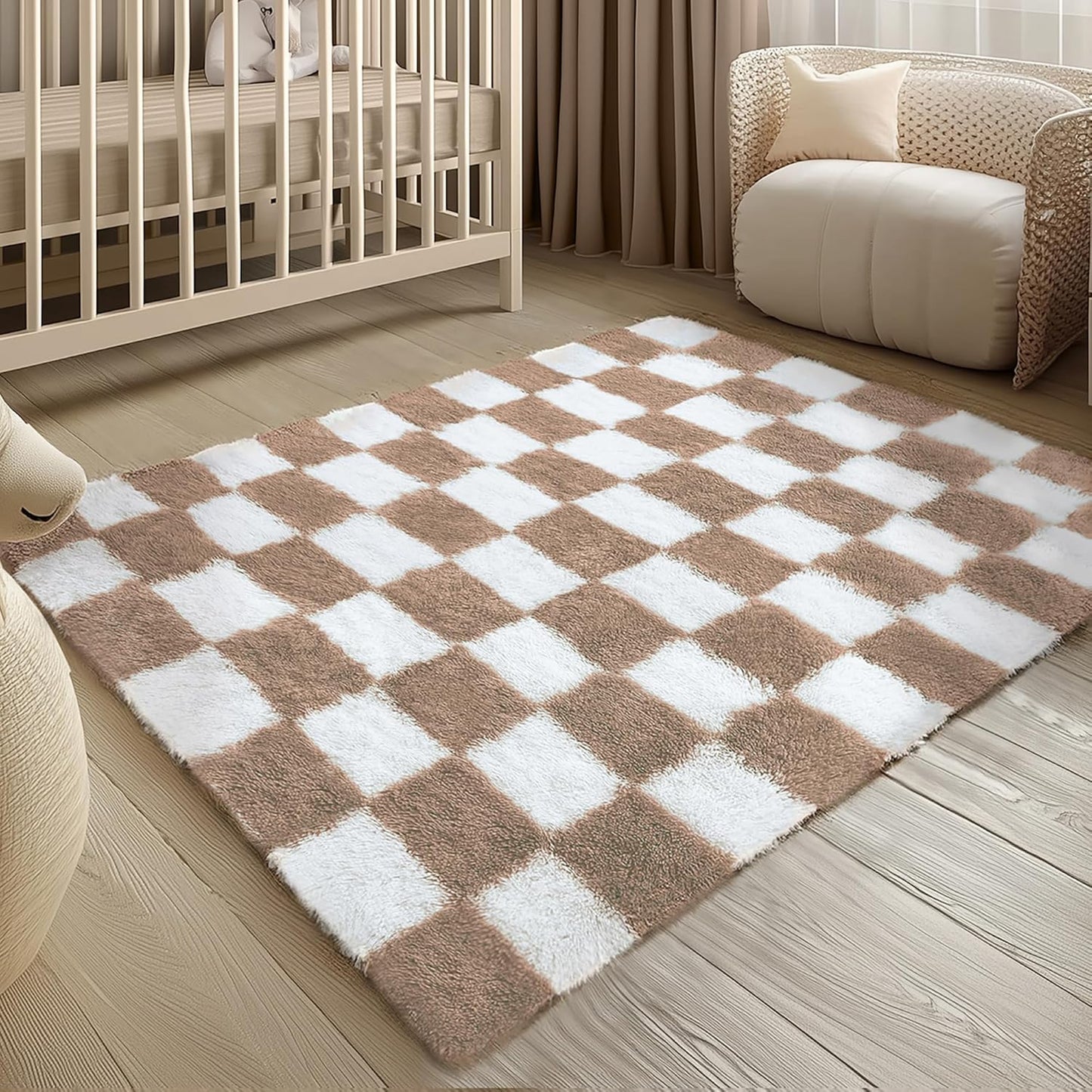 Checkered Rug 8x10 for Living Room, Black and White Modern Shag Rug Washable Non-Slip Large Area Rug Super Soft Indoor Fuzzy Carpet Fluffy Rugs for Bedroom Home Aesthetic Decor