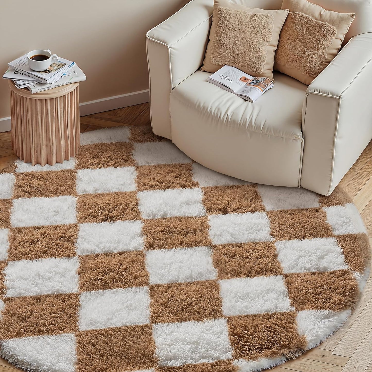 Checkered Rug 8x10 for Living Room, Black and White Modern Shag Rug Washable Non-Slip Large Area Rug Super Soft Indoor Fuzzy Carpet Fluffy Rugs for Bedroom Home Aesthetic Decor