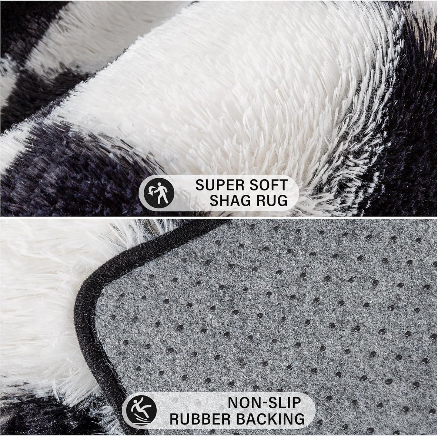 Checkered Rug 8x10 for Living Room, Black and White Modern Shag Rug Washable Non-Slip Large Area Rug Super Soft Indoor Fuzzy Carpet Fluffy Rugs for Bedroom Home Aesthetic Decor