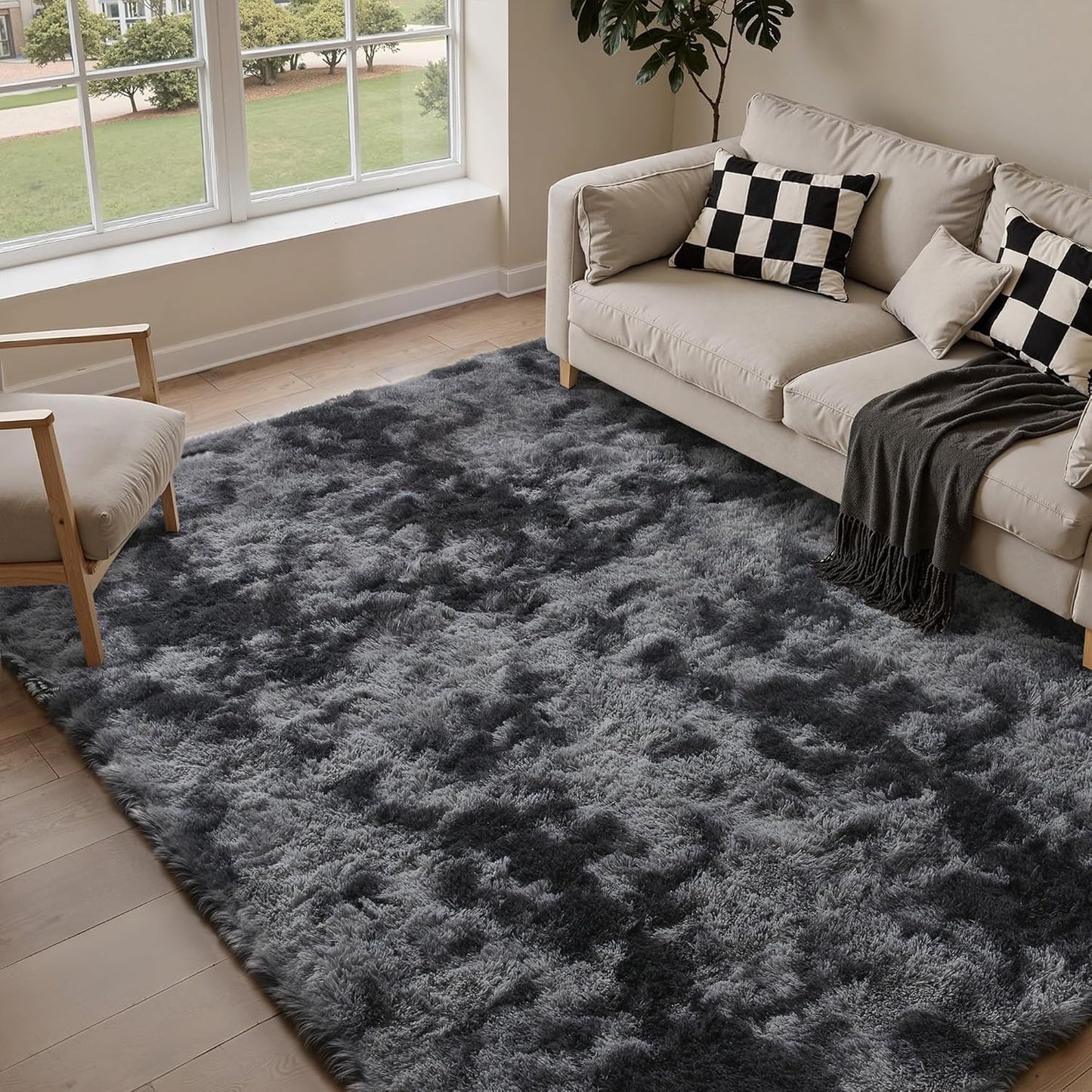 Checkered Rug 8x10 for Living Room, Black and White Modern Shag Rug Washable Non-Slip Large Area Rug Super Soft Indoor Fuzzy Carpet Fluffy Rugs for Bedroom Home Aesthetic Decor