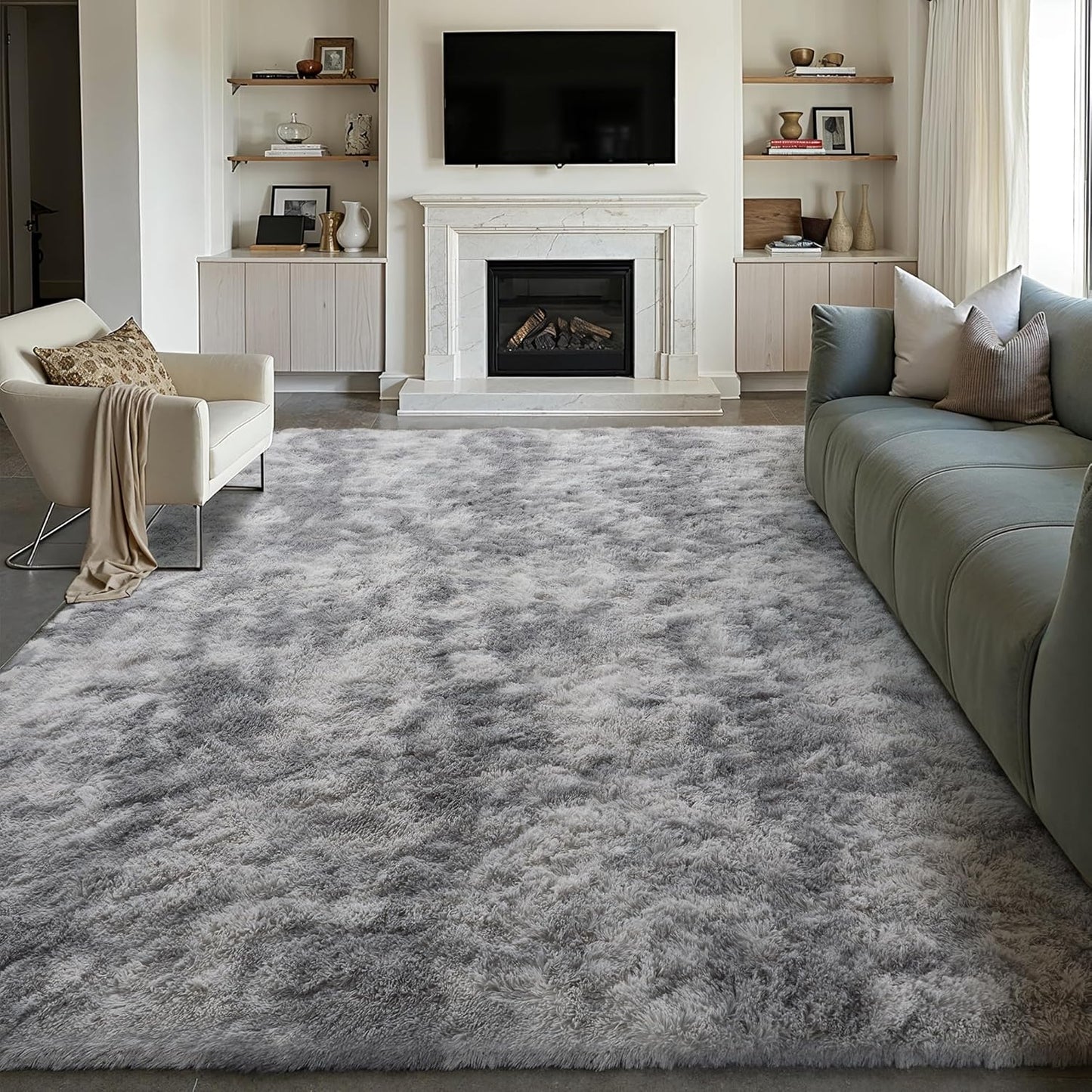 Checkered Rug 8x10 for Living Room, Black and White Modern Shag Rug Washable Non-Slip Large Area Rug Super Soft Indoor Fuzzy Carpet Fluffy Rugs for Bedroom Home Aesthetic Decor