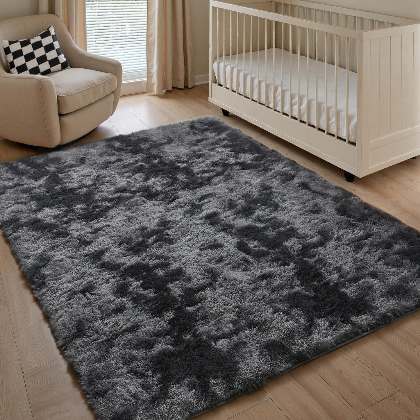 Checkered Rug 8x10 for Living Room, Black and White Modern Shag Rug Washable Non-Slip Large Area Rug Super Soft Indoor Fuzzy Carpet Fluffy Rugs for Bedroom Home Aesthetic Decor