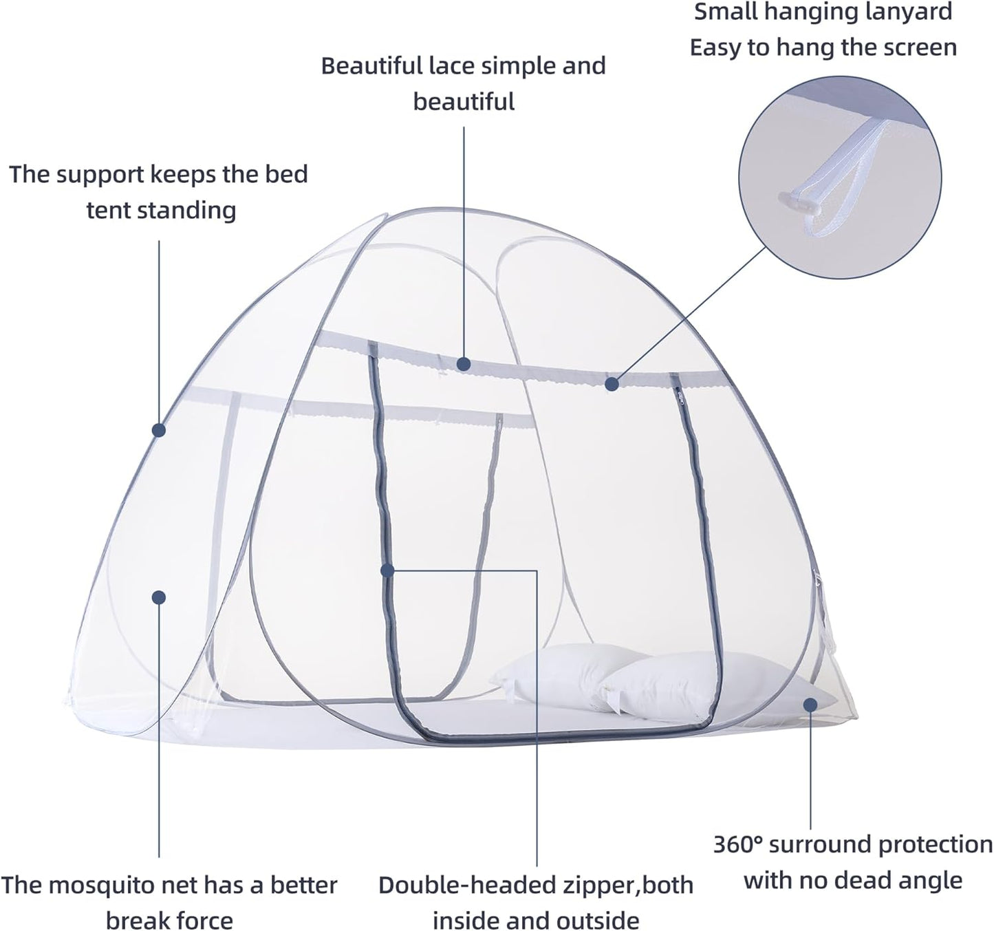 lazyzzz Pop-Up Mosquito Net Tent for Bed,Portable Folding Design Outdoor Camping Tent with Net Bottom for Baby Adults, Easy to Install and Wash for King Queen Size Bed 79 x 59 x 59 inch