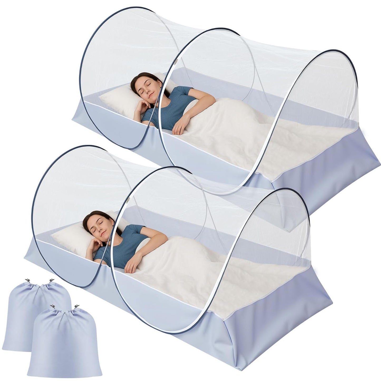 2 Pcs Large Pop up Mosquito Tent Portable Foldable Mosquito Bug Net for Bed Camping Travel Patio Outdoor 78 * 31 * 22 Inch Bug Netting Mesh Tent Canopy for Adults Baby Bedroom, Black