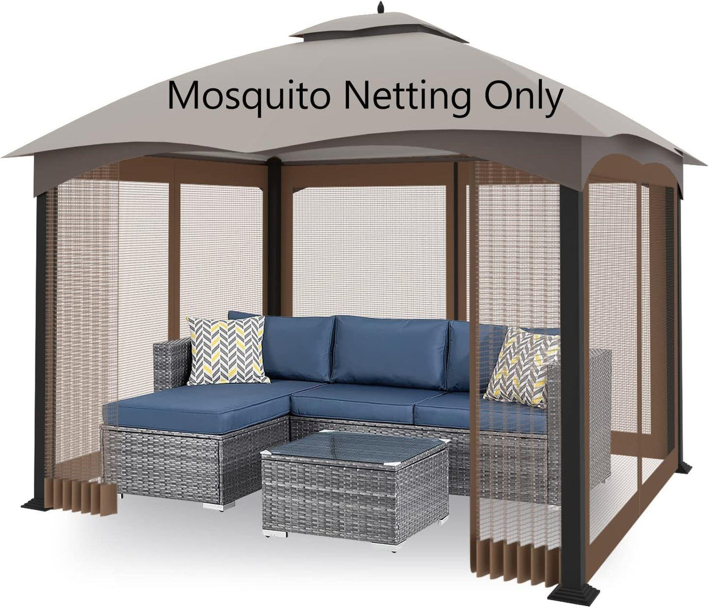 10'x12' Gazebo Replacement Mosquito Netting 4-Panel Patio Screen Walls with Zipper (Khaki)