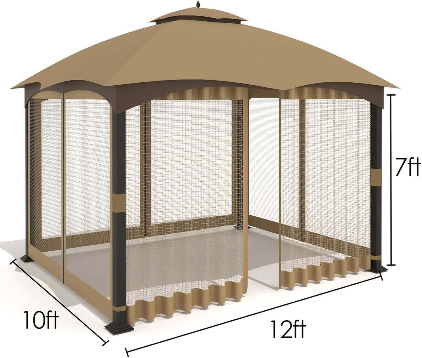 10'x12' Gazebo Replacement Mosquito Netting 4-Panel Patio Screen Walls with Zipper (Khaki)