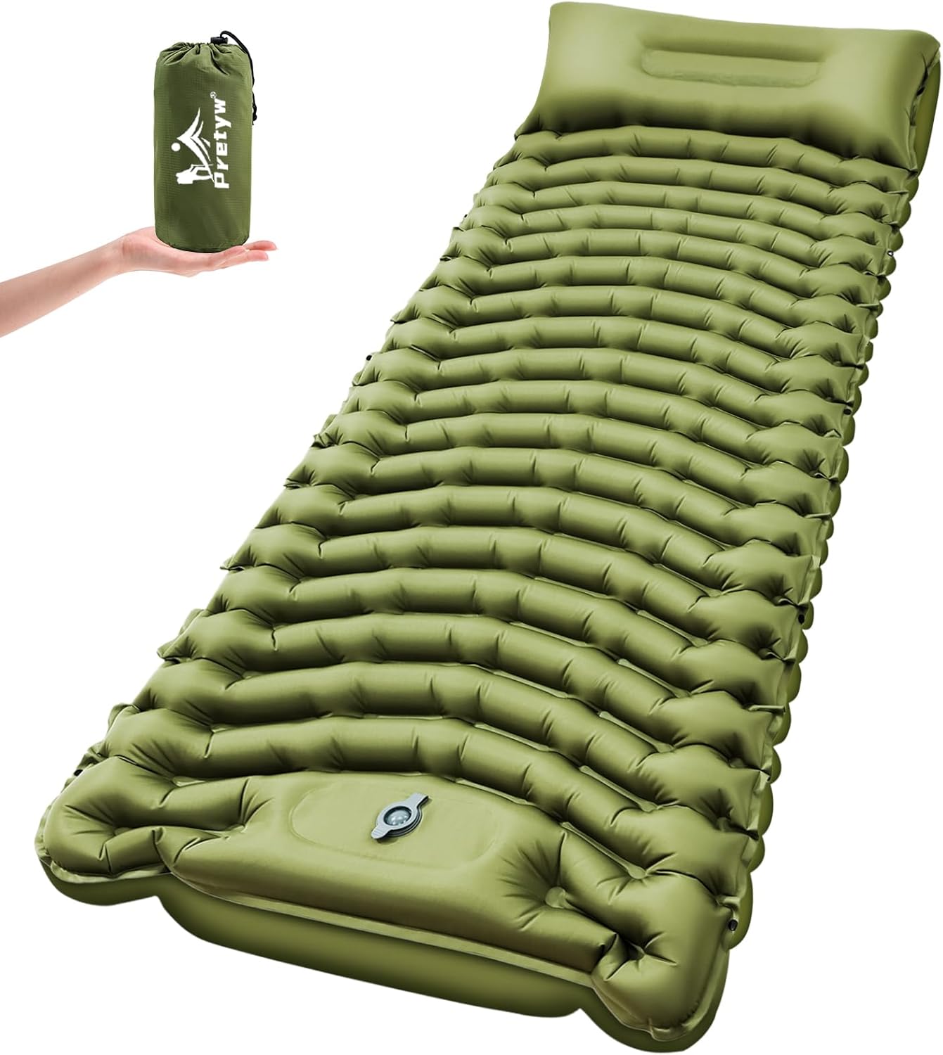 Double Sleeping Pad for Camping - Ultralight Camping Mattress with Pillow, Built-in Foot Pump, Compact Inflatable 2-Person Portable Mat for Backpacking, Hiking, Car Traveling, Beach, Tent