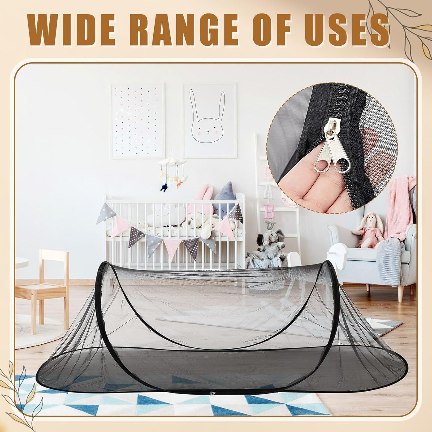 2 Pcs Large Pop up Mosquito Tent Portable Foldable Mosquito Bug Net for Bed Camping Travel Patio Outdoor 78 * 31 * 22 Inch Bug Netting Mesh Tent Canopy for Adults Baby Bedroom, Black