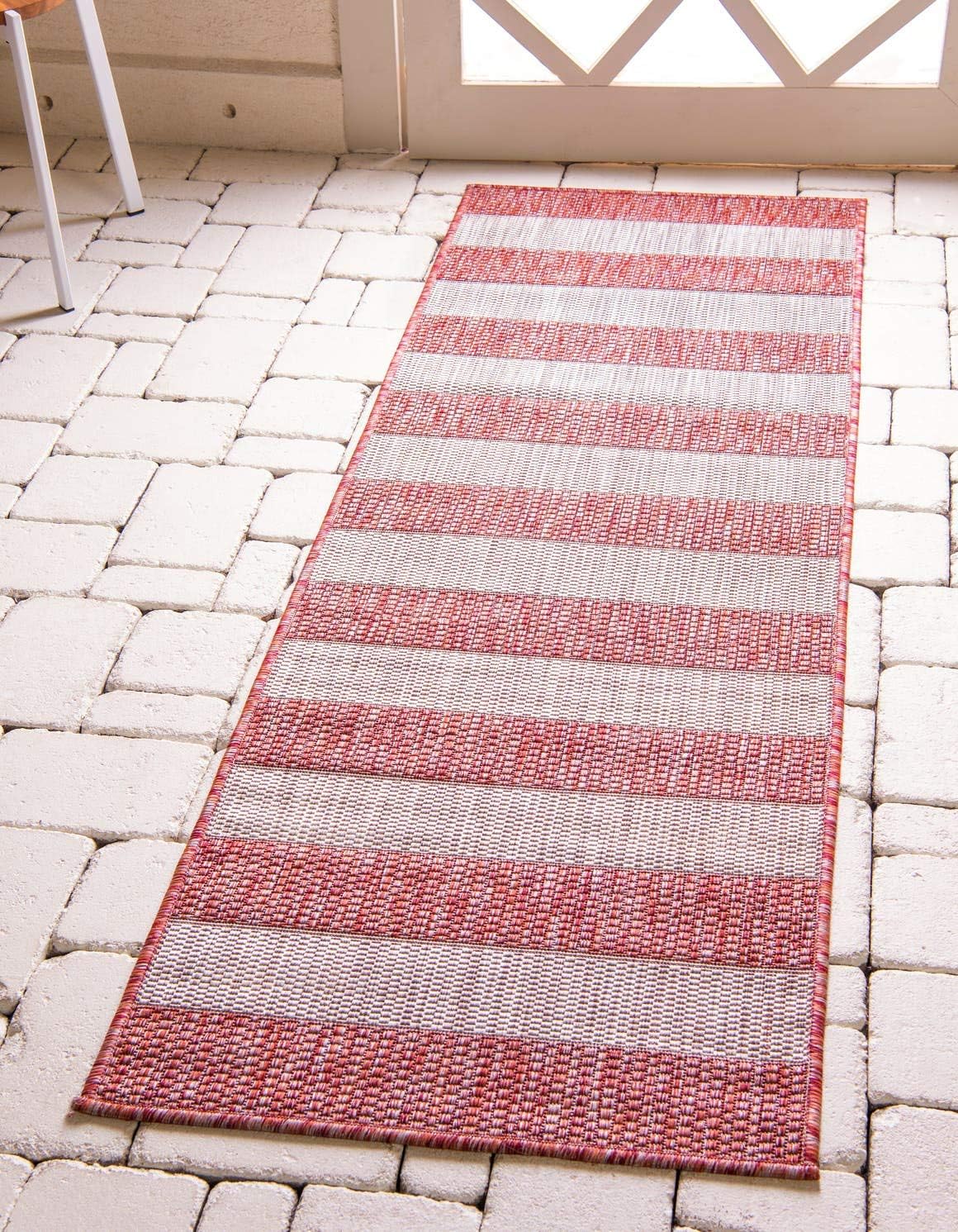Unique Loom Outdoor Striped Collection Area Rug - Distressed Stripe (9' x 12' Rectangle, Green/ Gray)