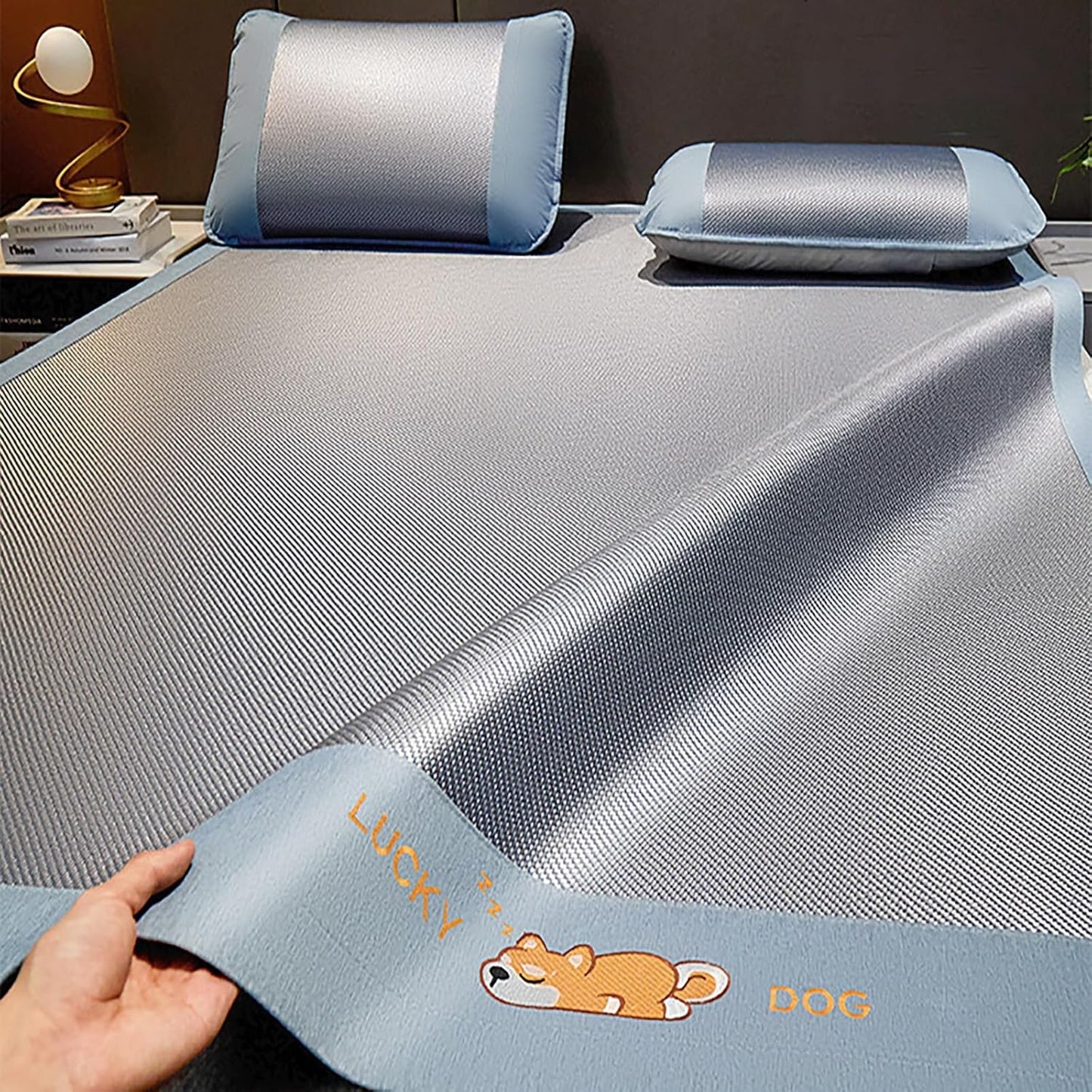 Rattan Summer Cooling Sleeping Mat, Foldable Rattan Cooling Bed Mat with Pillowcase, Smooth Breathable Bed Mat Ice Silk Floor Mat, Reversible Absorb Sweat/Cool Pad, Easy to Clean for School Dormitory