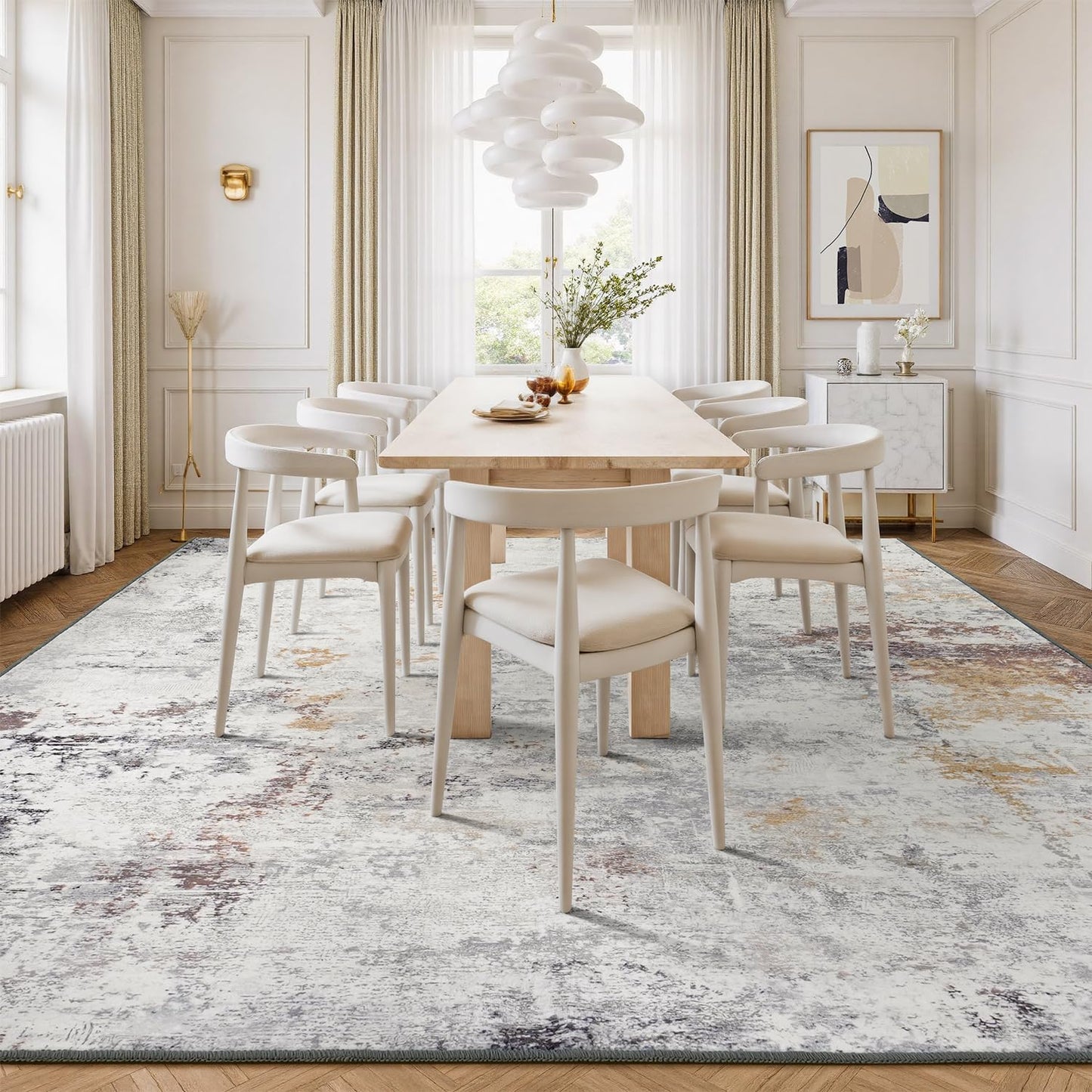 Rugflix 8x10 Area Rugs for Living Room, Washable Large Rug Stain-Resistant Low Pile, Modern Neutral Carpet for Dining Room Home Office Kid Room Nursery Bedroom, Grey Brown