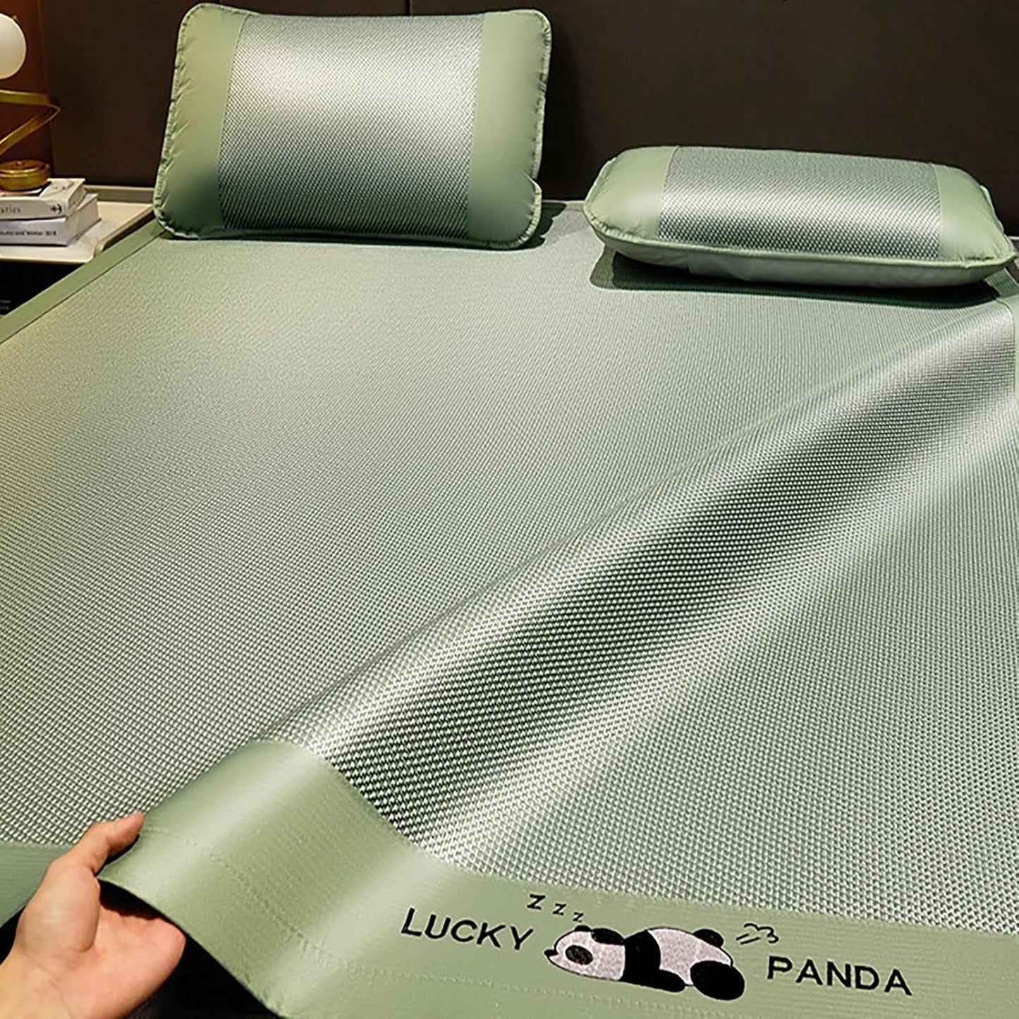 Rattan Summer Cooling Sleeping Mat, Foldable Rattan Cooling Bed Mat with Pillowcase, Smooth Breathable Bed Mat Ice Silk Floor Mat, Reversible Absorb Sweat/Cool Pad, Easy to Clean for School Dormitory