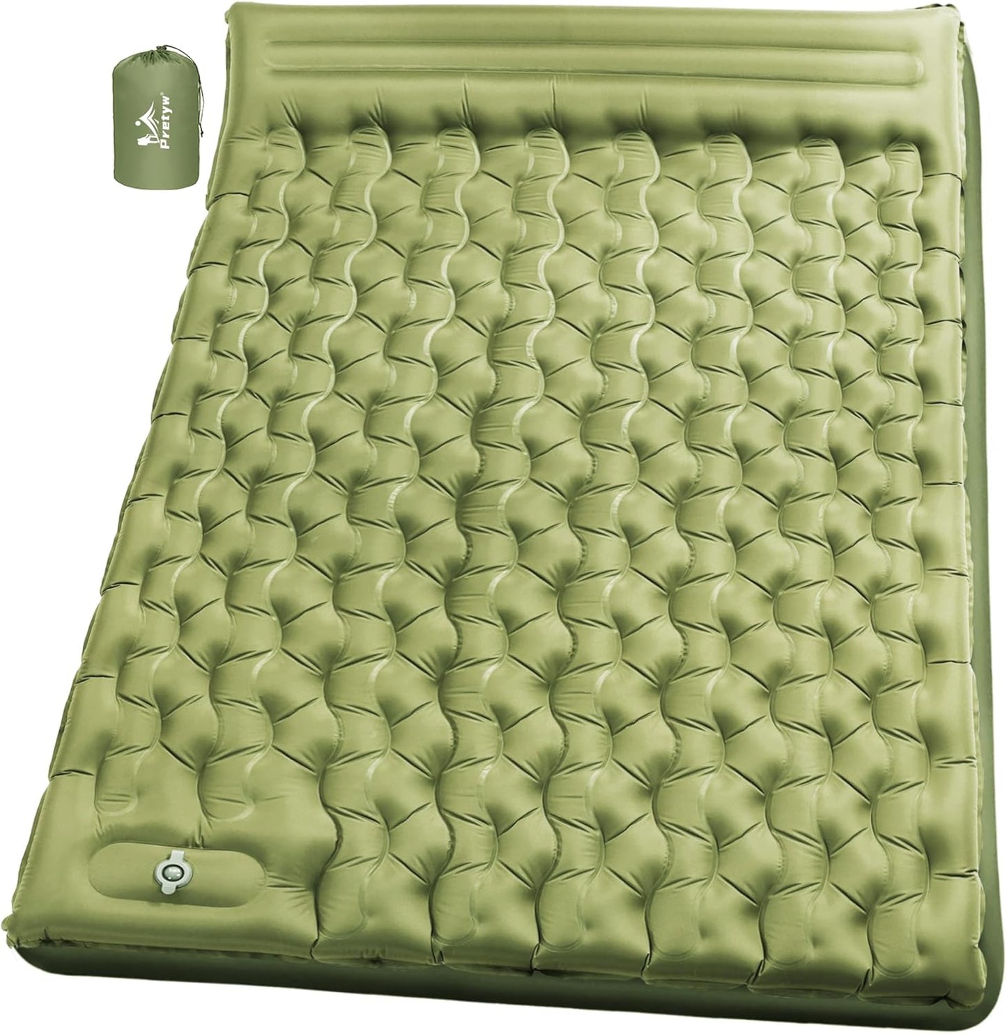 Double Sleeping Pad for Camping - Ultralight Camping Mattress with Pillow, Built-in Foot Pump, Compact Inflatable 2-Person Portable Mat for Backpacking, Hiking, Car Traveling, Beach, Tent