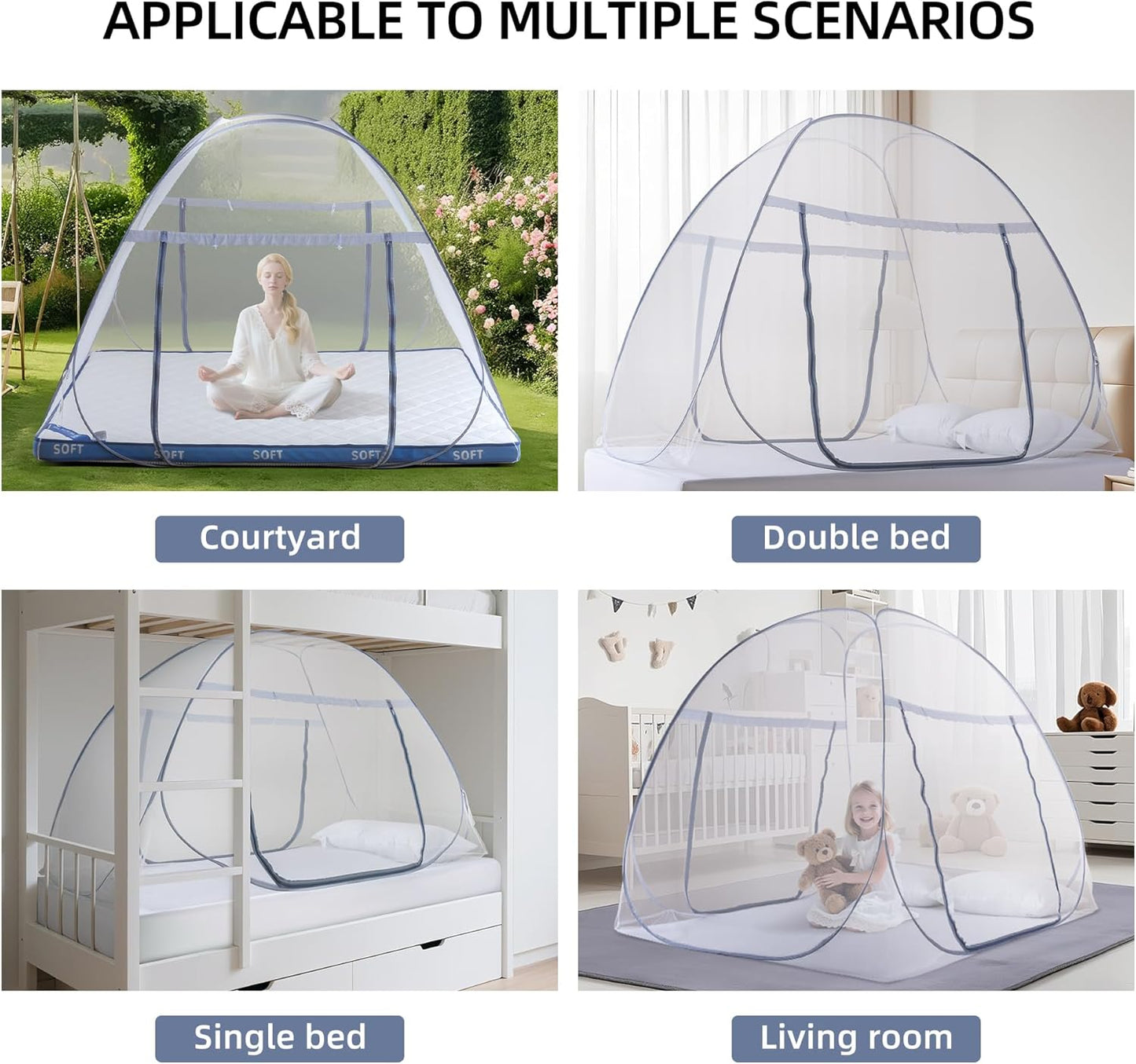 lazyzzz Pop-Up Mosquito Net Tent for Bed,Portable Folding Design Outdoor Camping Tent with Net Bottom for Baby Adults, Easy to Install and Wash for King Queen Size Bed 79 x 59 x 59 inch