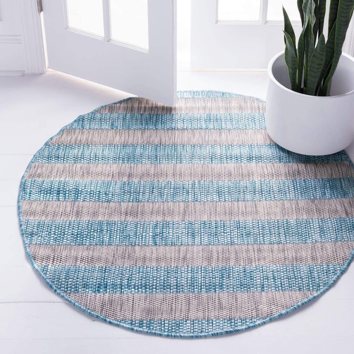 Unique Loom Outdoor Striped Collection Area Rug - Distressed Stripe (9' x 12' Rectangle, Green/ Gray)