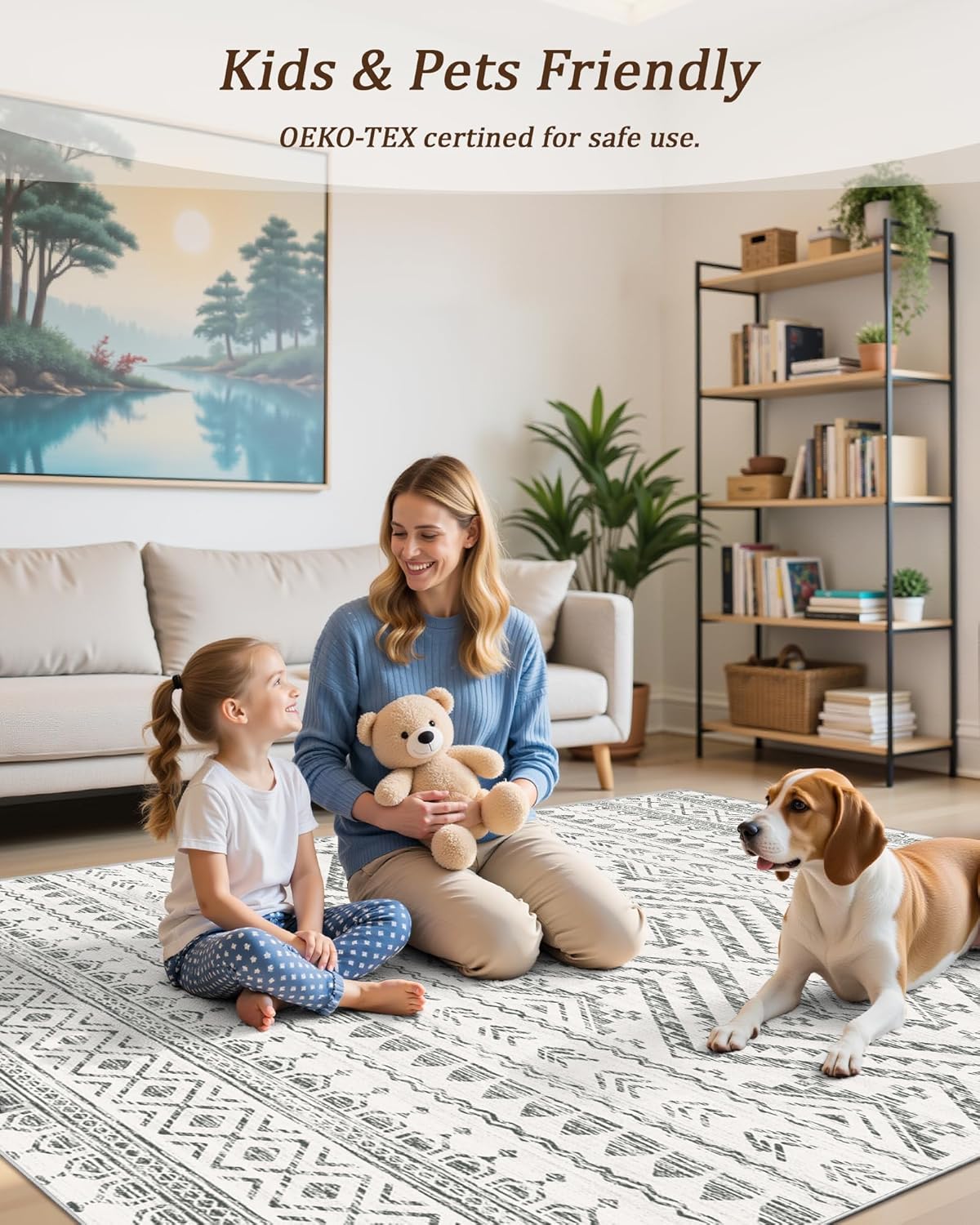 8x10 Area Rug for Living Room Moroccan Washable Rugs Non Slip Indoor Floor Carpet Foldable Large Soft Area Rug for Dining Room Bedroom with Low Pile(Grey,8'x10')