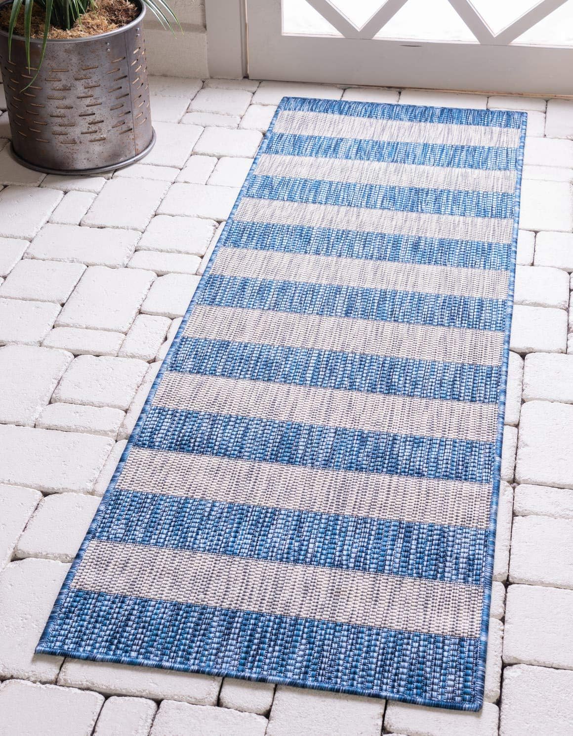 Unique Loom Outdoor Striped Collection Area Rug - Distressed Stripe (9' x 12' Rectangle, Green/ Gray)