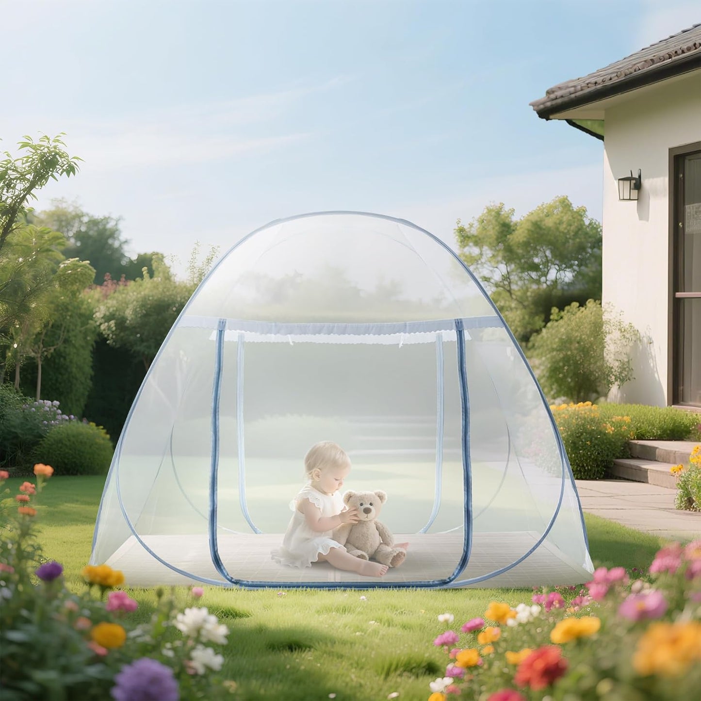 lazyzzz Pop-Up Mosquito Net Tent for Bed,Portable Folding Design Outdoor Camping Tent with Net Bottom for Baby Adults, Easy to Install and Wash for King Queen Size Bed 79 x 59 x 59 inch