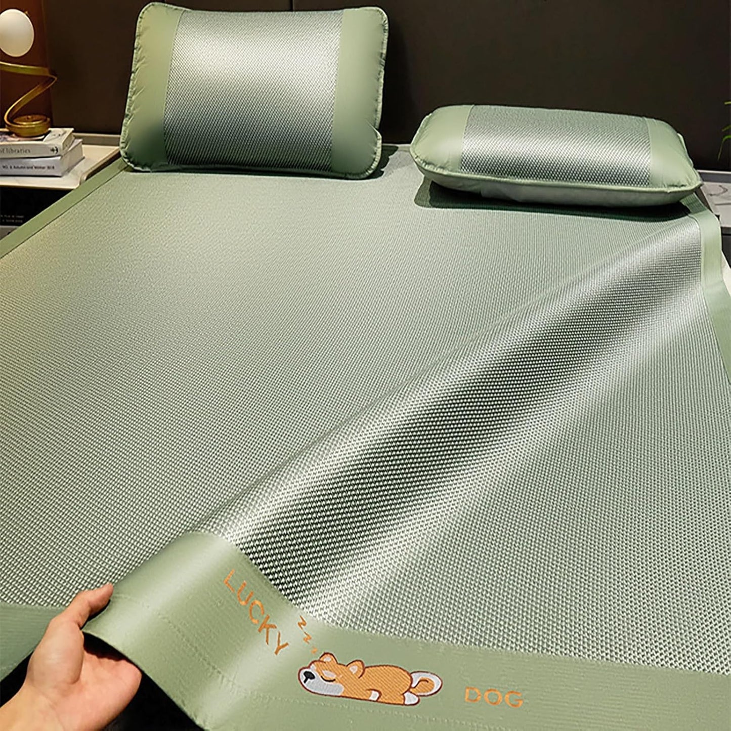 Rattan Summer Cooling Sleeping Mat, Foldable Rattan Cooling Bed Mat with Pillowcase, Smooth Breathable Bed Mat Ice Silk Floor Mat, Reversible Absorb Sweat/Cool Pad, Easy to Clean for School Dormitory