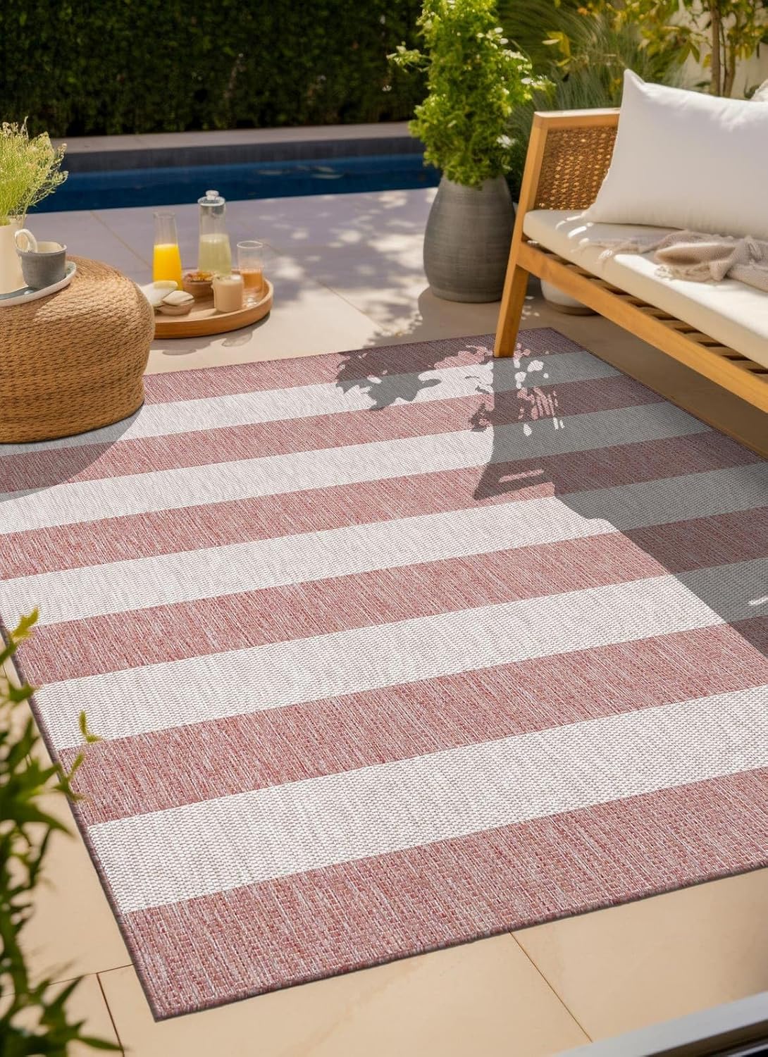 Unique Loom Outdoor Striped Collection Area Rug - Distressed Stripe (9' x 12' Rectangle, Green/ Gray)