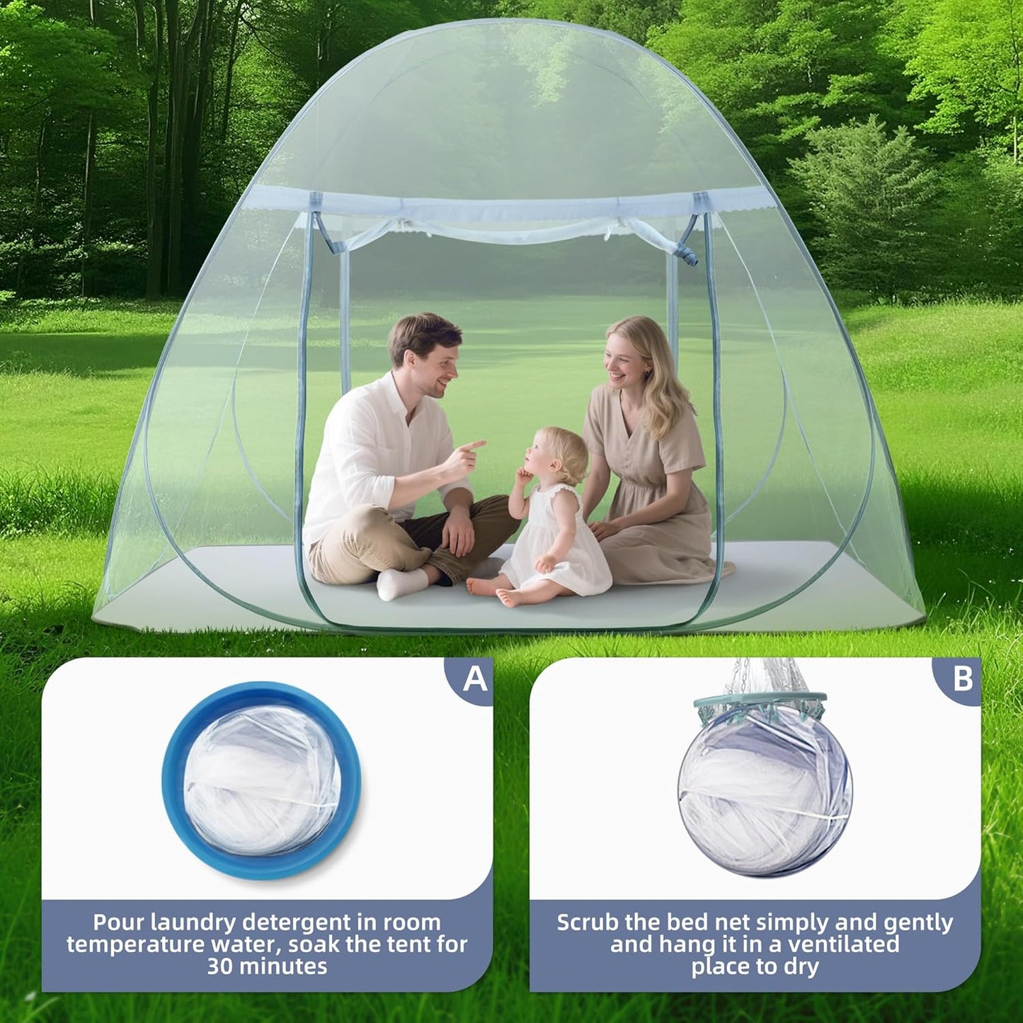 lazyzzz Pop-Up Mosquito Net Tent for Bed,Portable Folding Design Outdoor Camping Tent with Net Bottom for Baby Adults, Easy to Install and Wash for King Queen Size Bed 79 x 59 x 59 inch