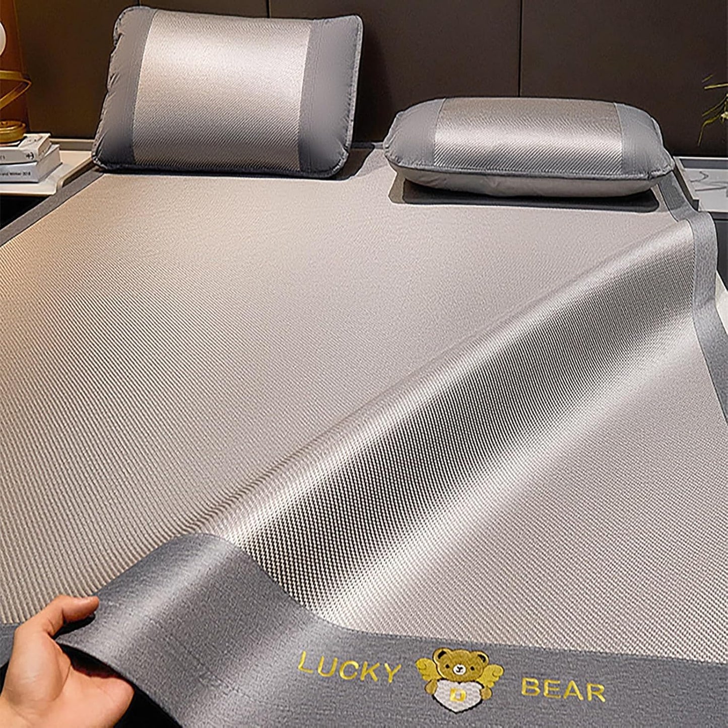 Rattan Summer Cooling Sleeping Mat, Foldable Rattan Cooling Bed Mat with Pillowcase, Smooth Breathable Bed Mat Ice Silk Floor Mat, Reversible Absorb Sweat/Cool Pad, Easy to Clean for School Dormitory