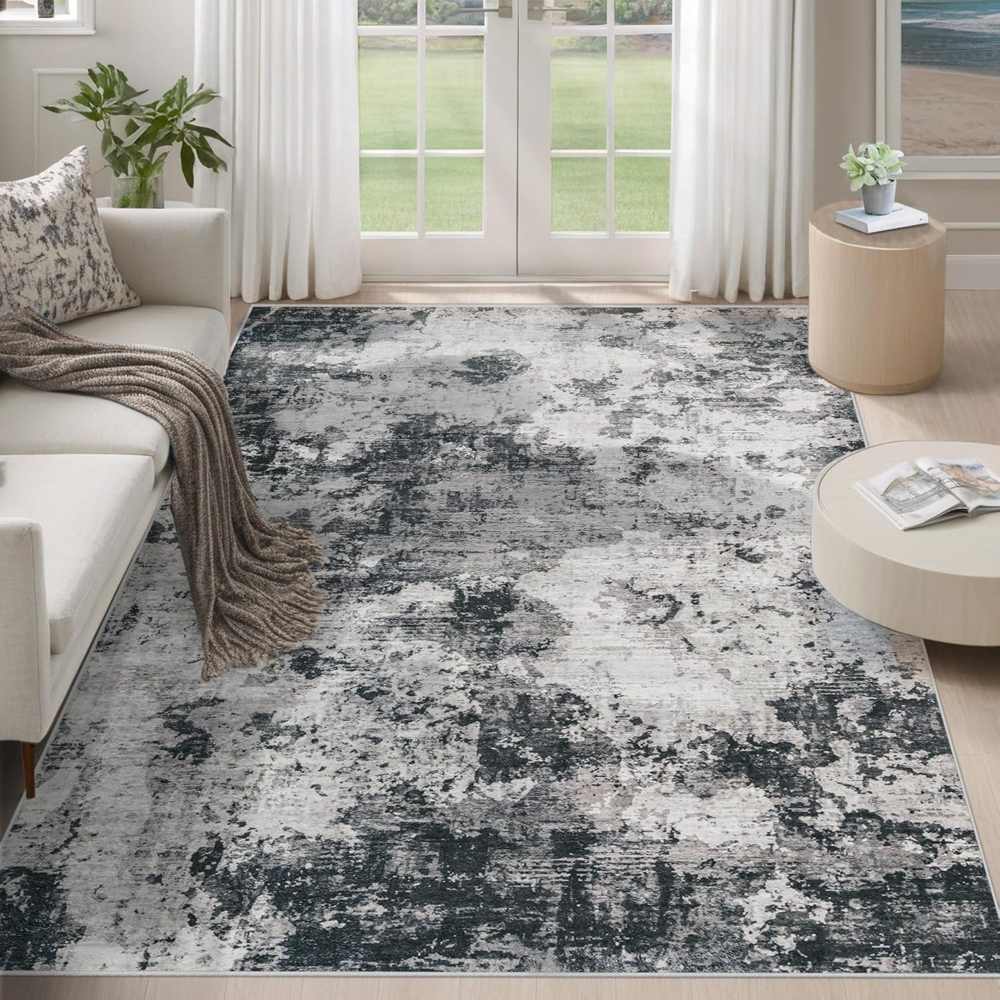 8x10 Area Rugs for Living Room, Washable Modern Abstract Large Area Rug Neutral Soft Non Slip Kids Rug Stain Resistant Indoor Carpet for Bedroom Nursery Dining Room Playroom Home Office(Blue, 8'x10')