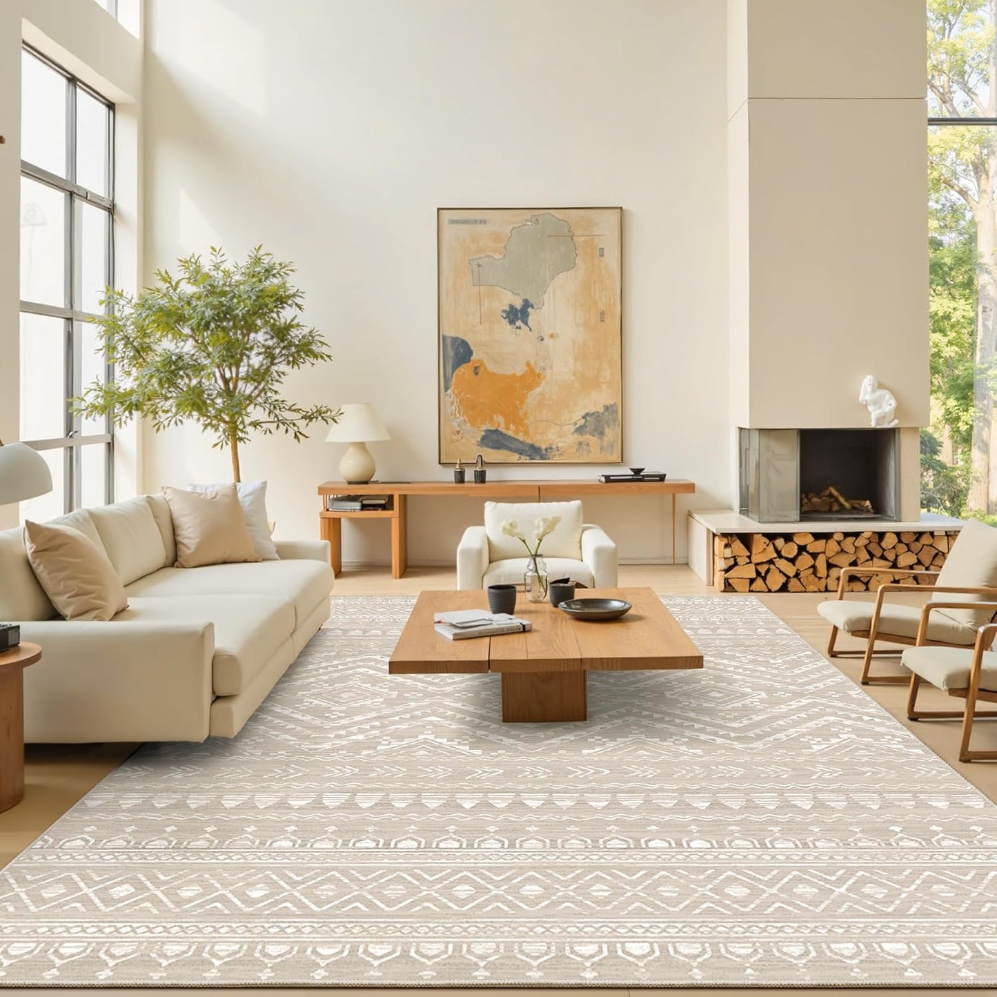 8x10 Area Rug for Living Room Moroccan Washable Rugs Non Slip Indoor Floor Carpet Foldable Large Soft Area Rug for Dining Room Bedroom with Low Pile(Grey,8'x10')