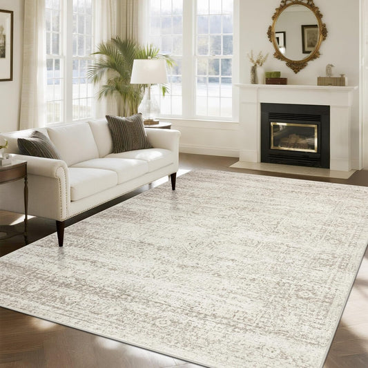 Washable Rugs 8x10 Area Rugs for Living Room,Rugs for Bedroom,Large Carpets,Ultra Soft Faux Wool Retro Dining Room Rug,Non Slip&Non-Shedding Low Pile Vintage Print Rug for Home Office Decor