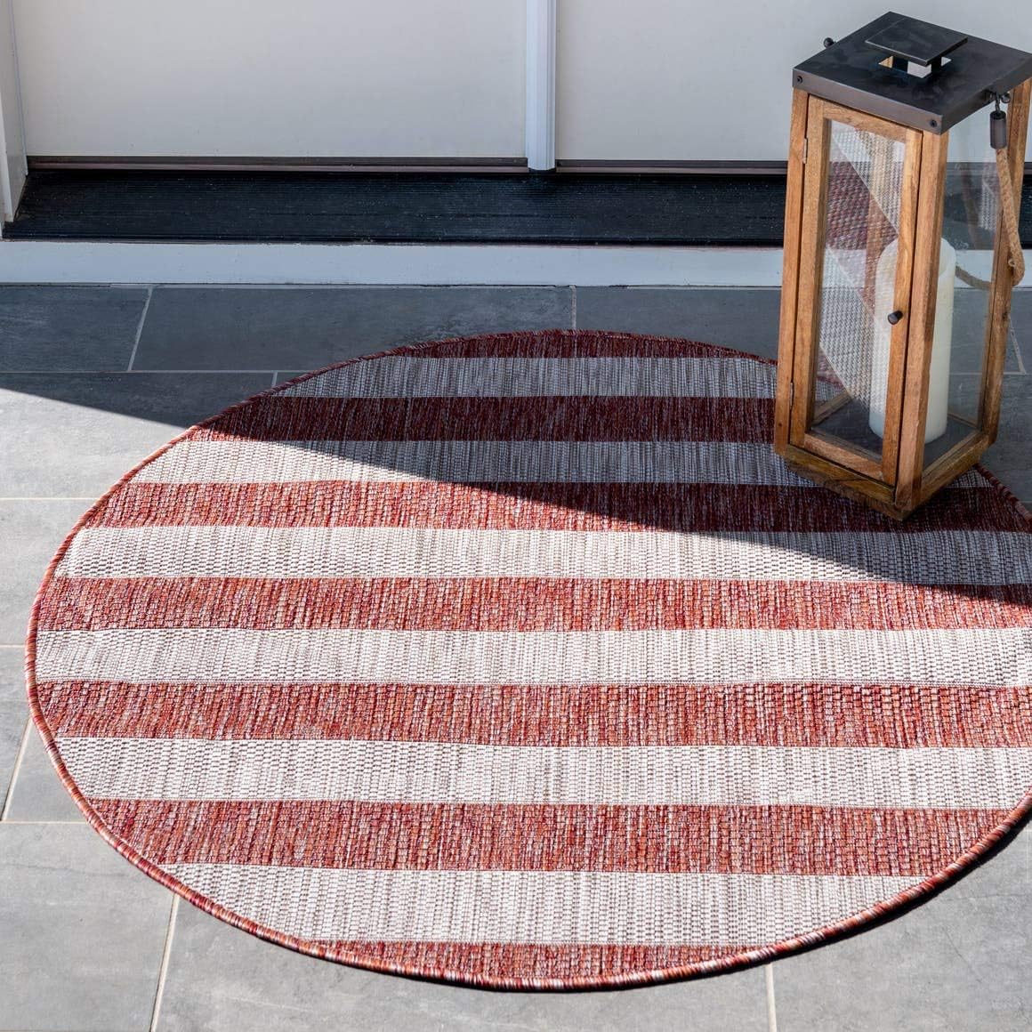 Unique Loom Outdoor Striped Collection Area Rug - Distressed Stripe (9' x 12' Rectangle, Green/ Gray)