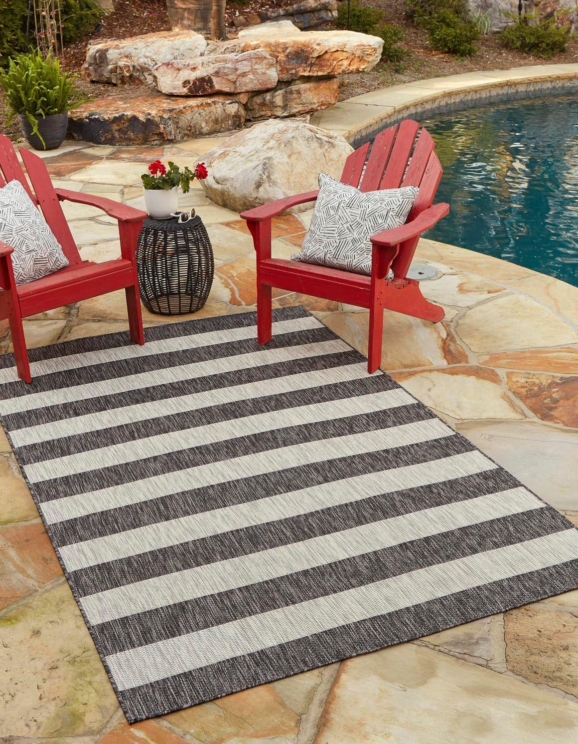 Unique Loom Outdoor Striped Collection Area Rug - Distressed Stripe (9' x 12' Rectangle, Green/ Gray)